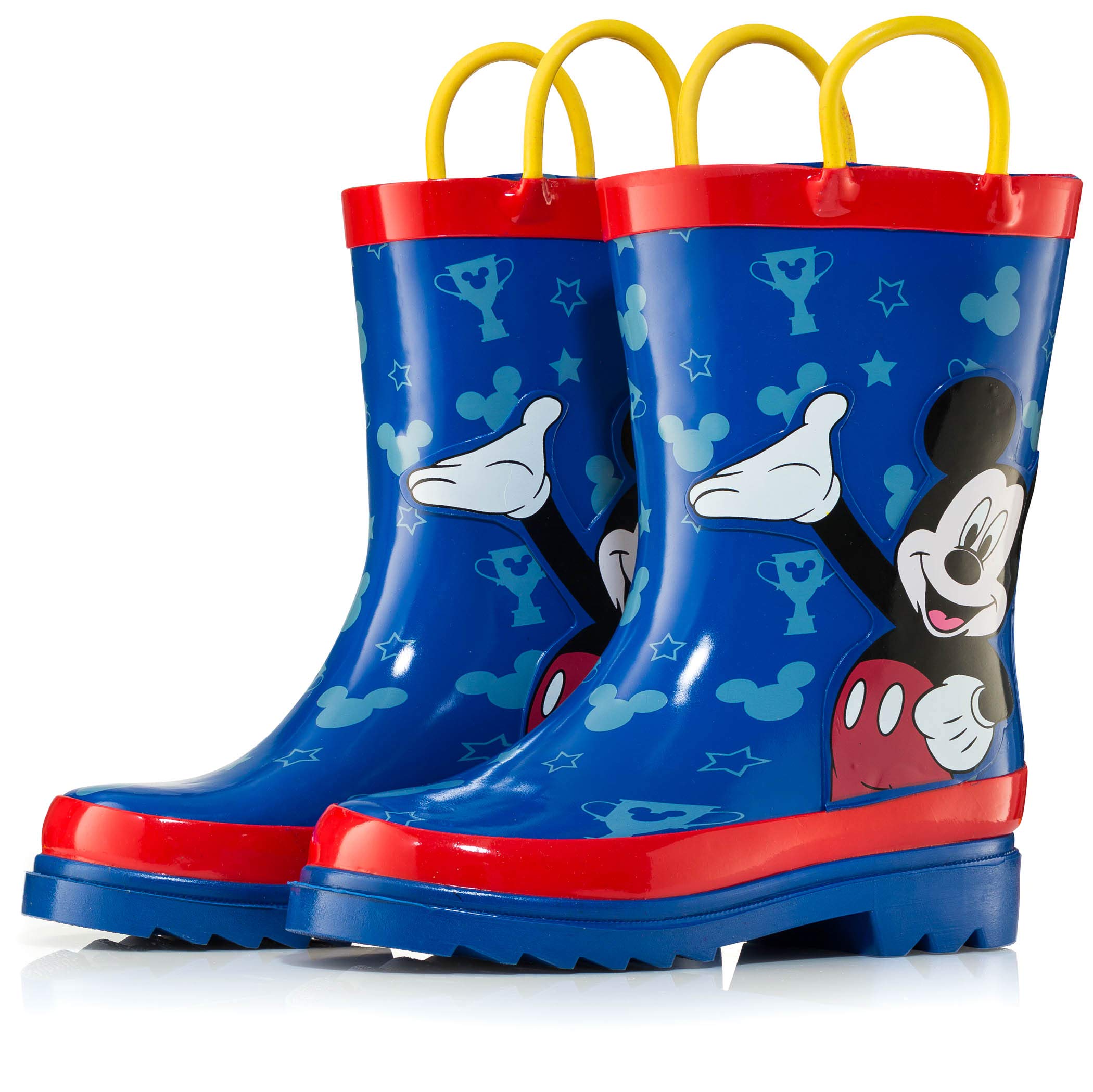Disney Mickey Mouse - Stivali da pioggia in gomma, con manici attaccati, per bambini piccoli e piccoli
