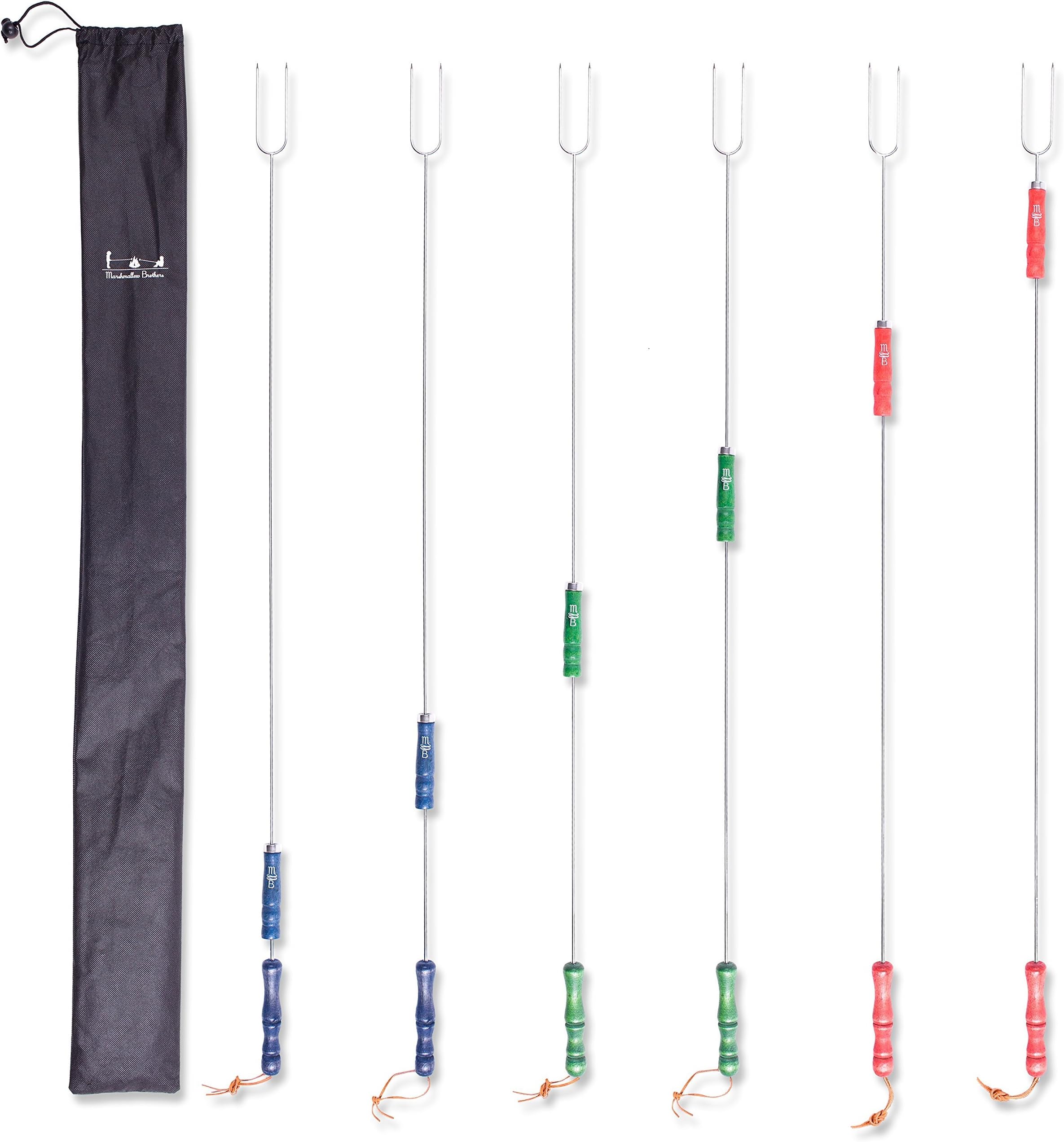 MB Premium World Class Marshmallow Roasting Sticks |42“ HEAVY DUTY 0.2“ | Cool Sliding Rotating Handles | Multipurpose Hot Dog Marshmallow Forks Skewers, Kids Accessories | SET OF 6 | FREE Storage Bag