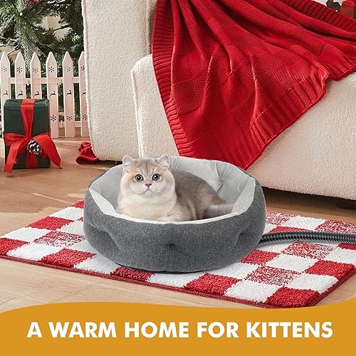 Miniatura 7 de Cama térmica para gatos de interior, cama suave y acogedora para mascotas de 20 pulgadas con temporizador y almohadilla térmica ajustable a