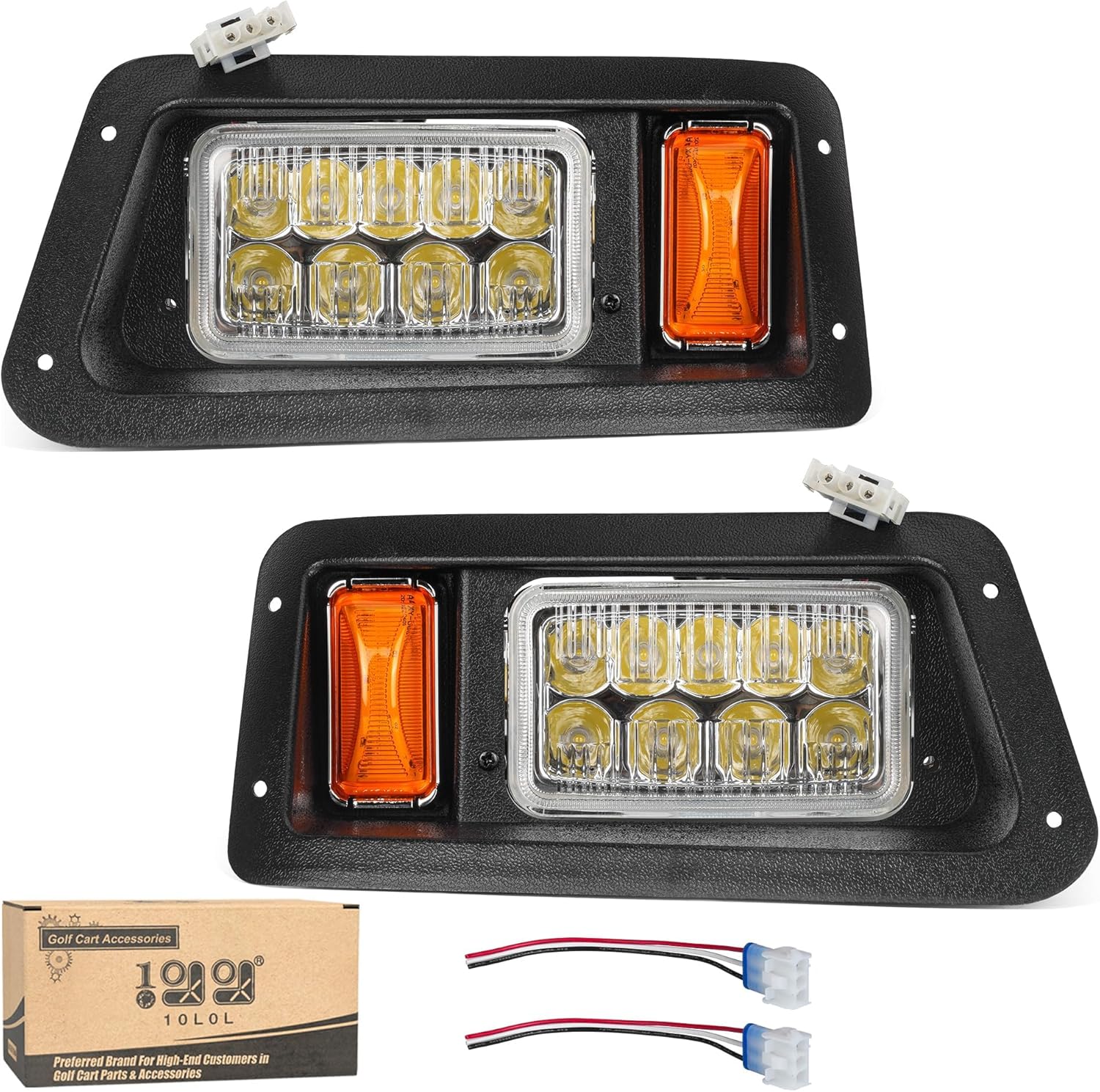 10L0L Golf Cart Headlight Kit for Yamaha G14, G16, G19 G22 Gas or Electric, 12V Front Driver & Passenger Side, 3Pin Connector Included