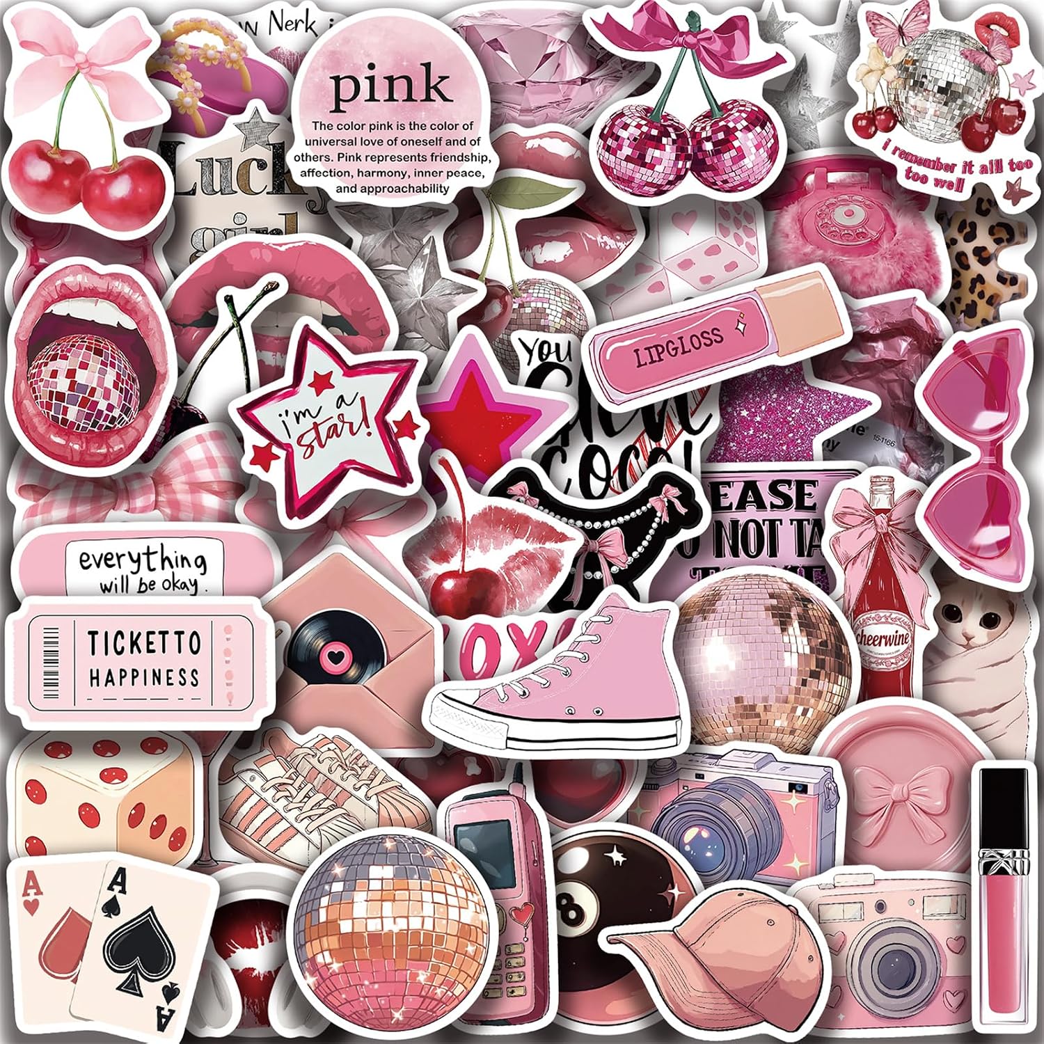 50PCS Pink Downtown Girls Stickers, Cool Trendy Aesthetic Stickers