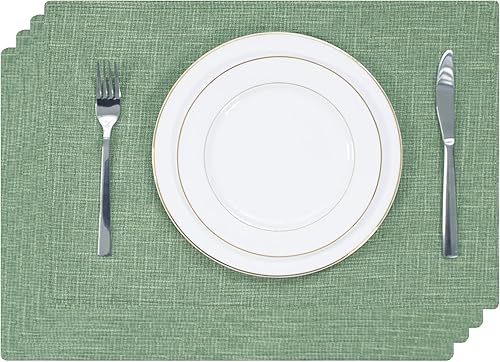 Miniatura 37 de Kevin Textile - Juego de 4 manteles individuales de lino de arpillera navideños, resistentes al calor, lavables, 13 x 19 pulgadas, color burdeos