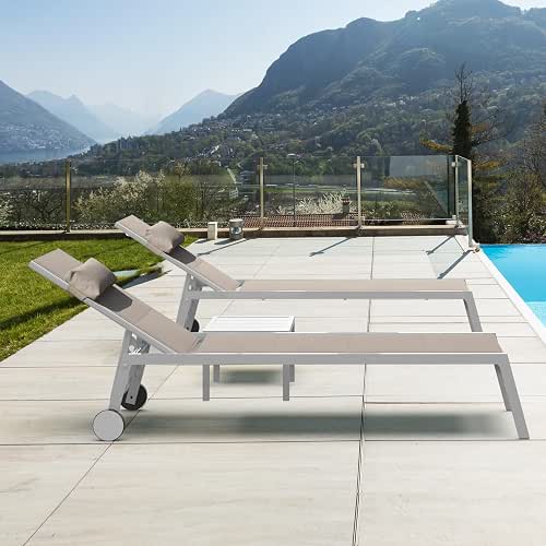 Domi Patio Chaise Lounge Set of 2 with Side Table,