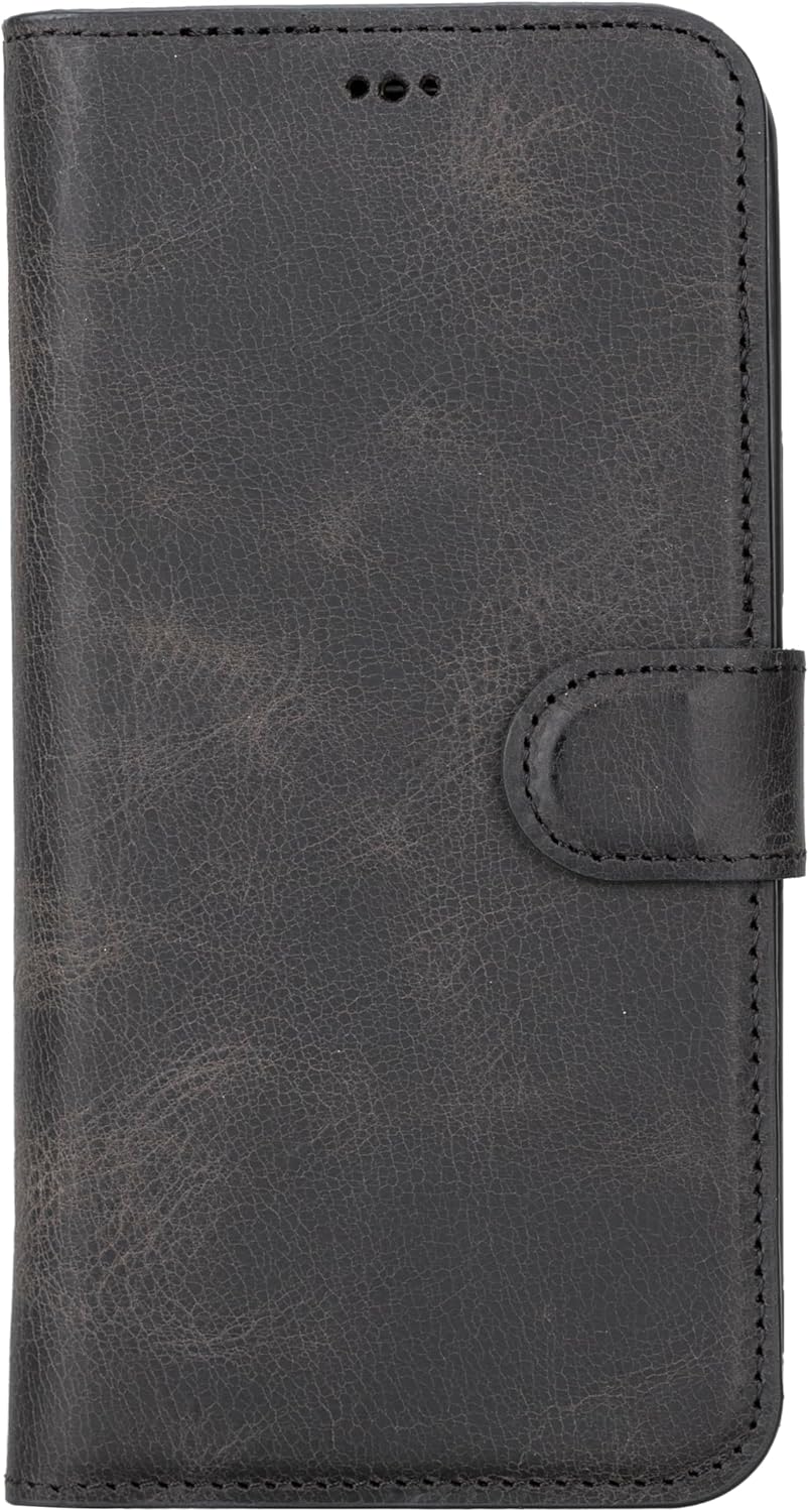 HARDISTON Genuine Leather Handmade Wallet Case Compatible with iPhone 12 Pro Max 6.7'' Detachable Magnetic Flip Cover with Card Holders - Horizontal Kickstand Edges (Black) - Image 4