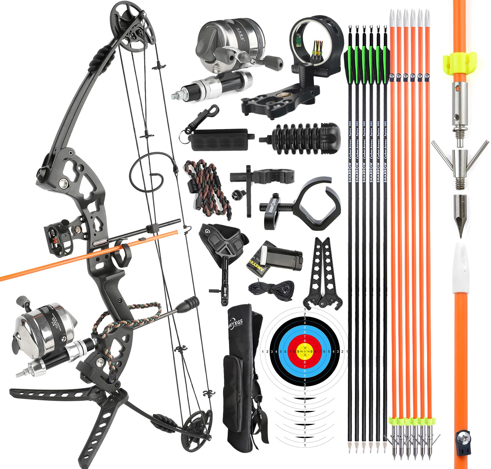 Bowfishing Compound Bow Kit Ready to Fish Kit with Bowfishing Reel, Bow Fishing Arrows Right & Left Hand for Adult/Youth Fishing Hunting, Target Shooting