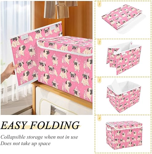 Miniatura 5 de Ollabaky Contenedor de almacenamiento plegable con tapa, organizador de cubos grandes, cestas con asas para organización de armario, estantes,