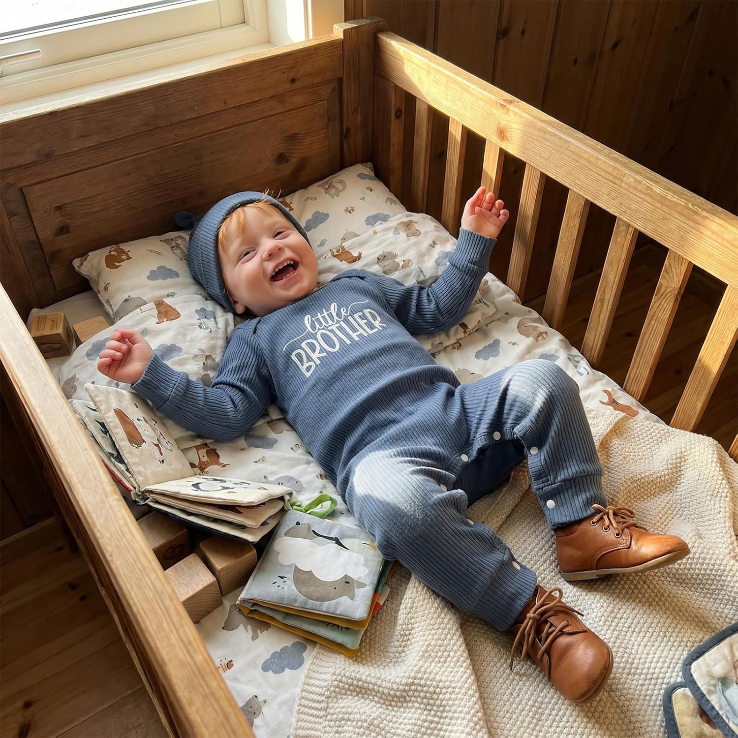 allshope Newborn Baby Boy Fall Outfit Romper Lil Bro Embroidery Long Sleeve Jumpsuit Bodysuit Infant Winter Clothes - Image 6