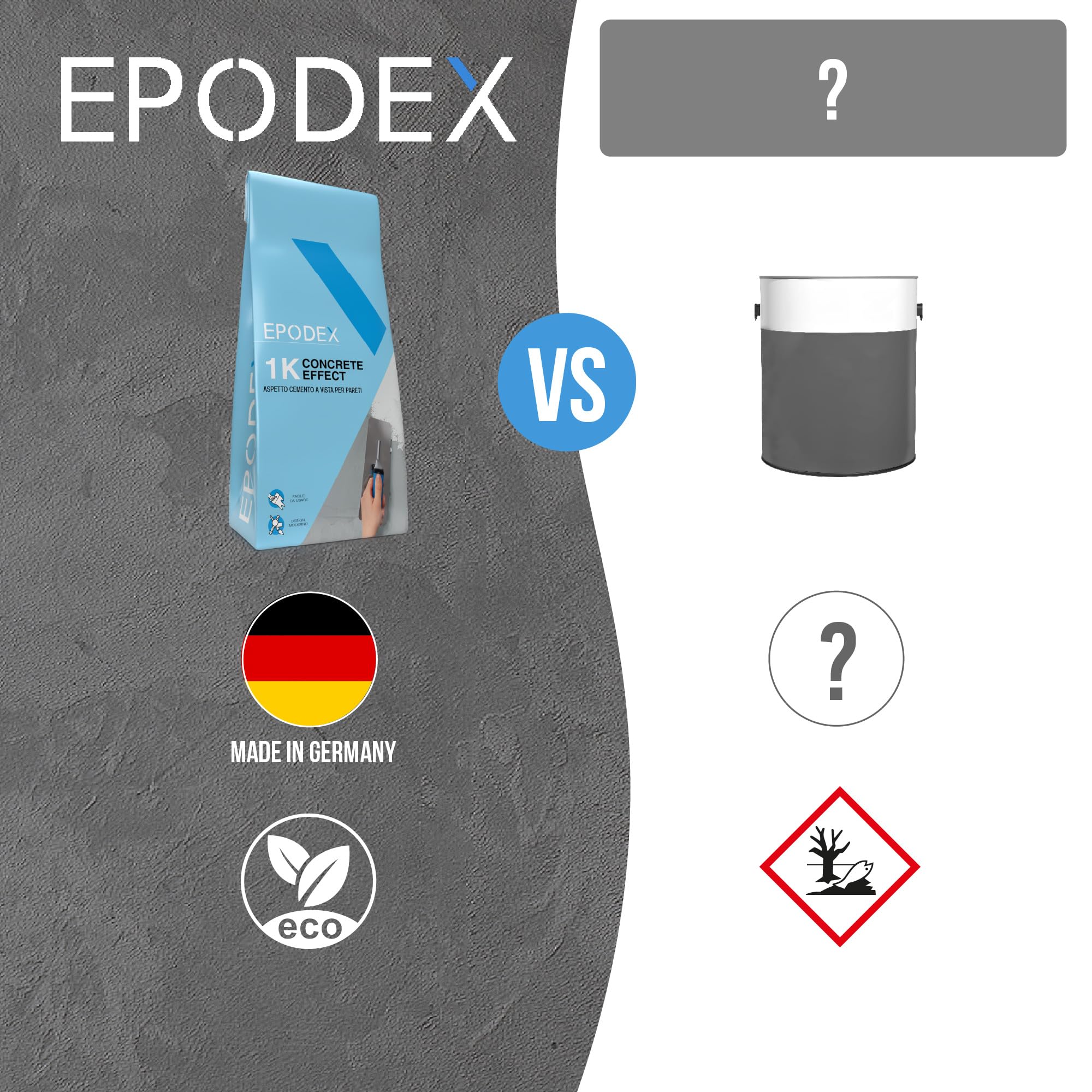 EPODEX CONCRETE EFFECT Stucco effetto cemento - Sand | Intonaco strutturato per pareti, piastrelle & altro - Interno & Esterno - 5 kg (5 m² - strato di 1 mm)