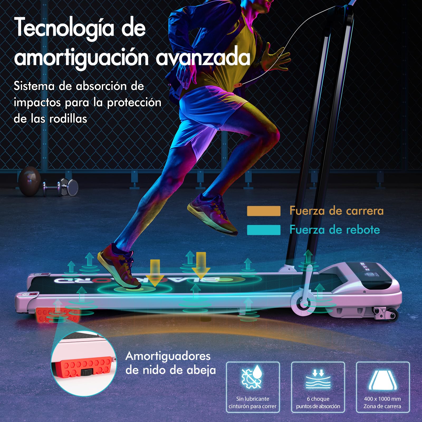 BLACK LORD Cinta de Correr con inclinación del 9% y pasamanos, 3,2 HP Walking Pad, Cinta de Correr eléctrica 4 en 1, 12 programas preestablecidos, Altavoz Integrado, Capacidad de 140 kgRosa