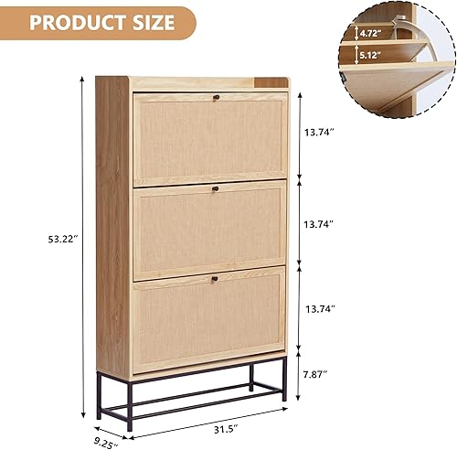 Miniatura 2 de LEVNARY Zapatero con 3 cajones abatibles, organizador independiente de almacenamiento de zapatos para entrada, zapatero estrecho de madera para el