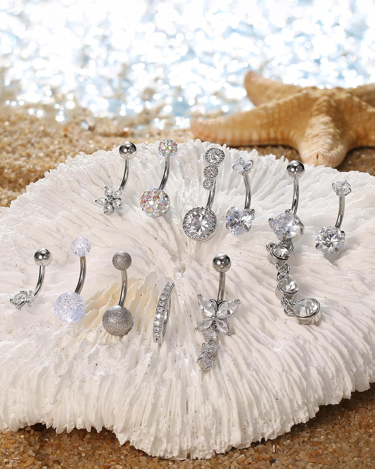 sailimue 11Pcs Gold Belly Button Ring - Surgical Stainless Steel 14G Navel Belly Button Piercing Jewelry Hypoallergenic Dangle Belly Rings for Women Silver/Gold - Image 7