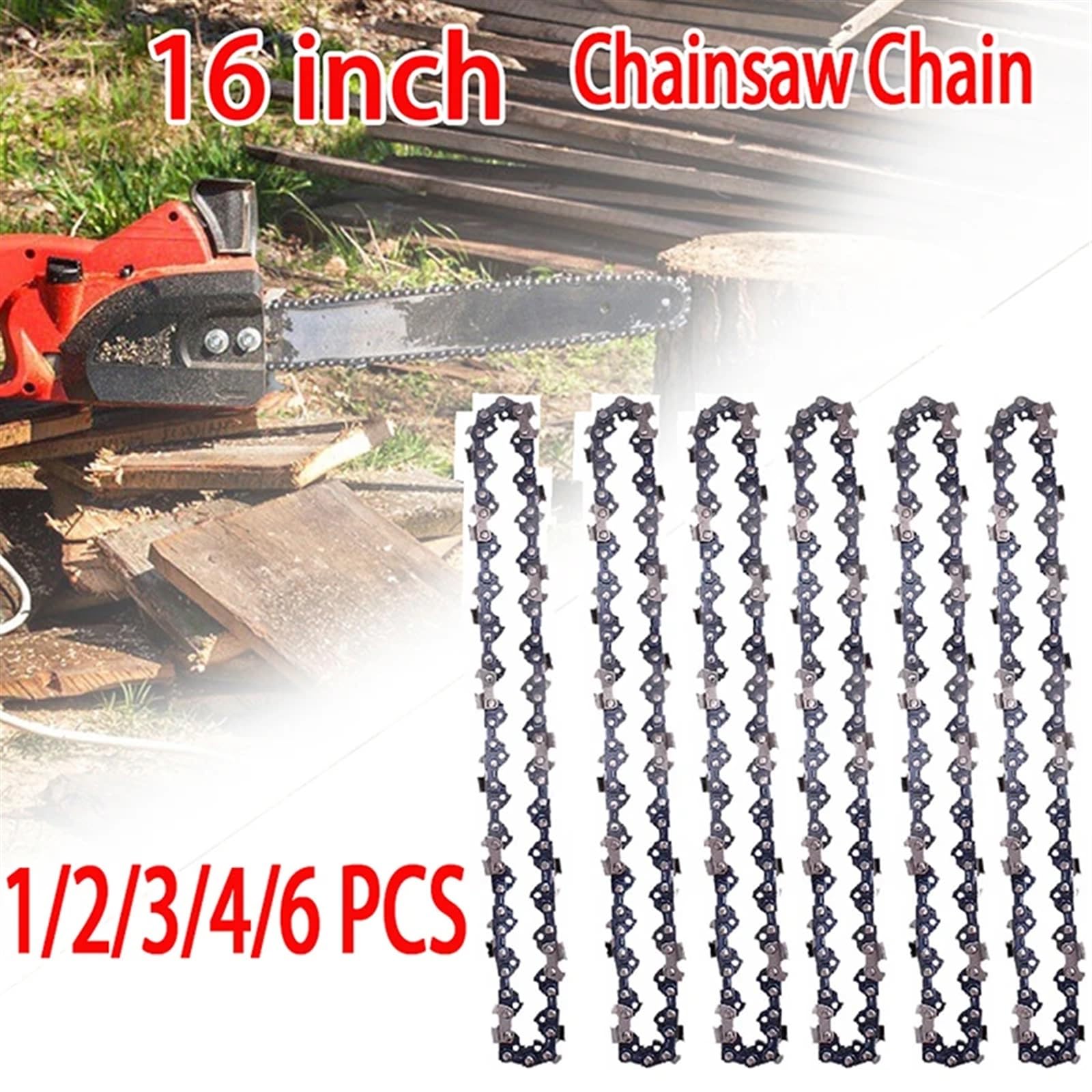 Cadena Motosierra Motosierra de cadena de 16 "pulgadas, calibre de 3/8" LP .050 ", 55 eslabones de transmisión, semicincel, repuestos de motosierra eléctrica a gasolina, poda de registro(6x Chain)