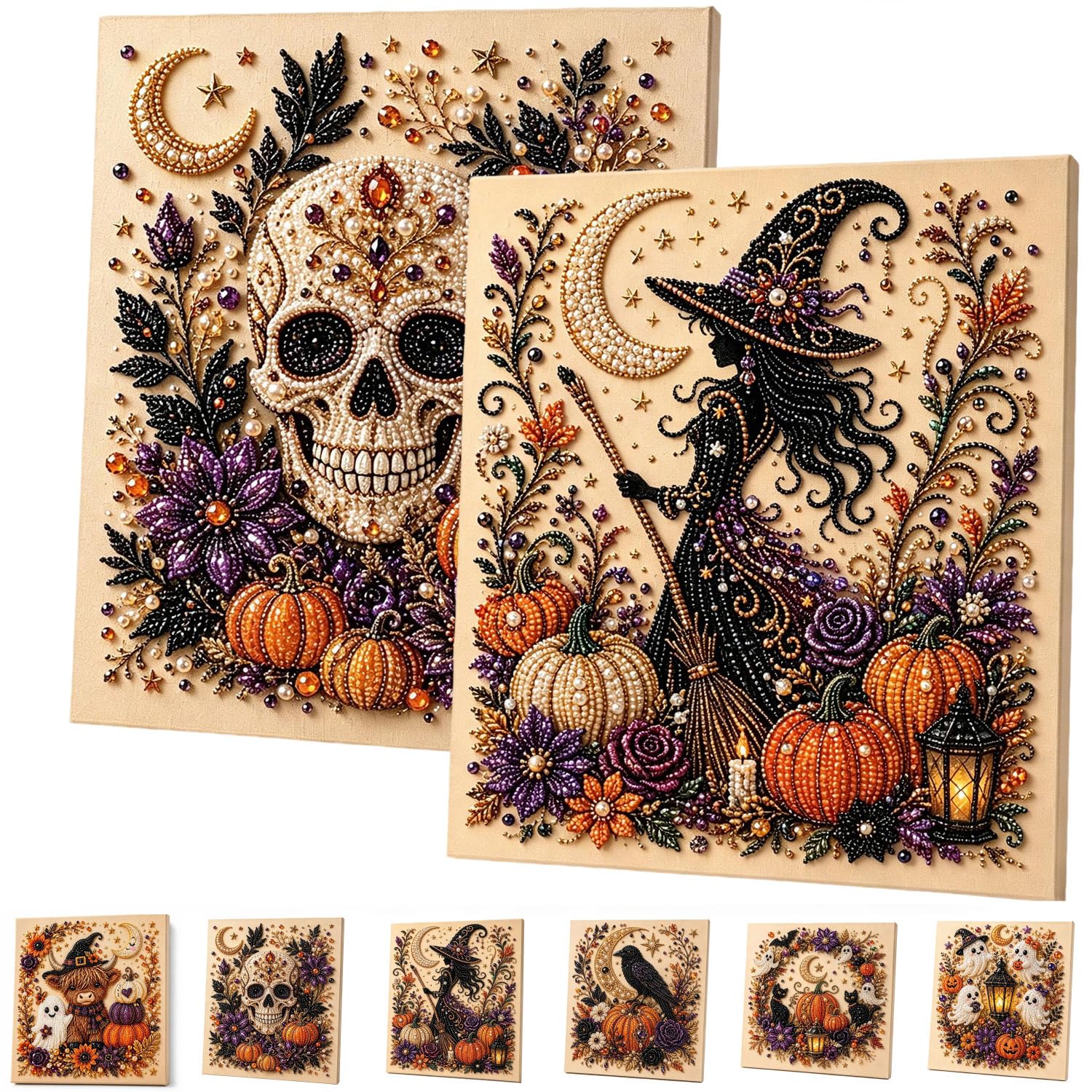 ByteCraft Halloween Ghost Pearl Diamond Art DIY Kit, Spooky Cute 3D Pearl Diamond Painting Crafts Kits for Adults, Beginner DIY Fall Home Decor Wall Art, Beginner DIY Seasonal Party Gift (2pcs F)