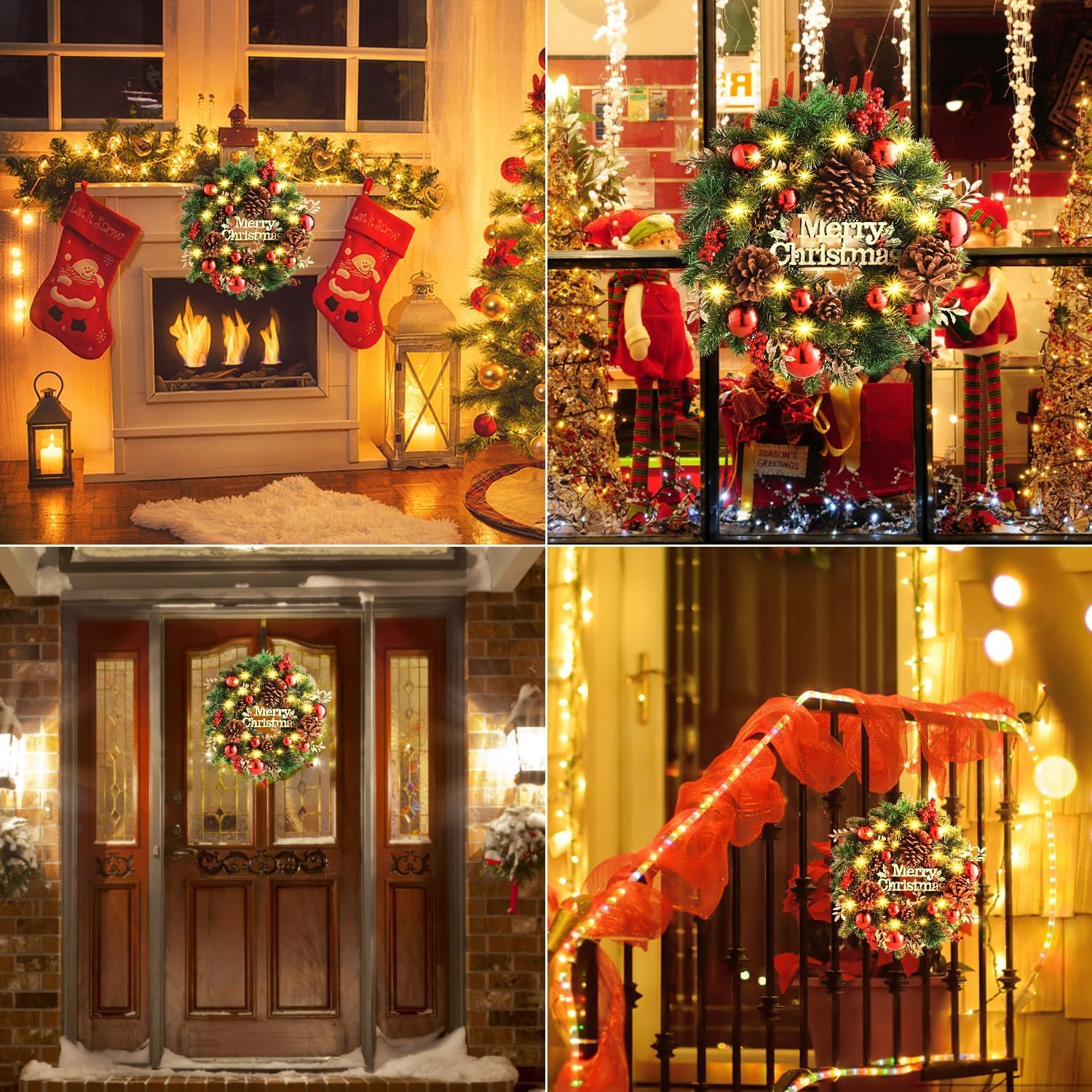 Avoalre 40cm Ghirlanda Natalizia con Luci LED Ghirlanda Natale a Batteria con Timer 8 Modalità Ghirlanda Natalizia per Porta Scale Camino Murale Finestre Interno Esterno Natale Decorazione