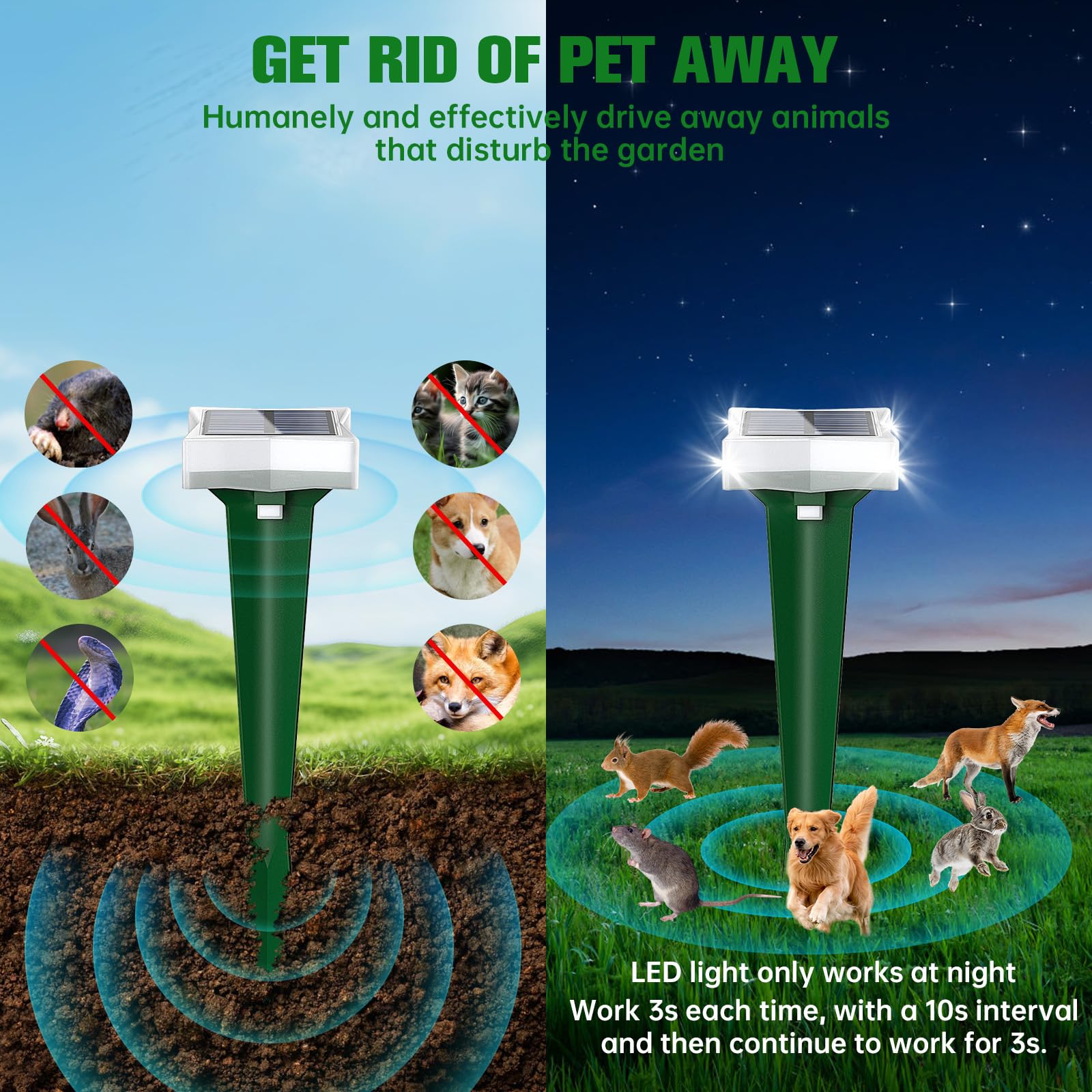 Répulsif pour chat pour jardin, répulsif à ultrasons avec détecteur de mouvement, 3 modes ultrasoniques et flash, répulsif automatique pour animaux, répulsif pour chats, répulsif contre les martres