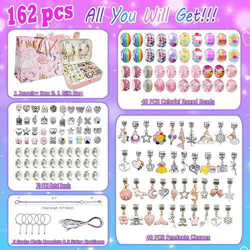 Miniatura 3 de Kit de fabricación de pulseras con dijes para niñas de 8 a 12 años, kit de fabricación de joyas de cuentas con caja, artes y manualidades para niños