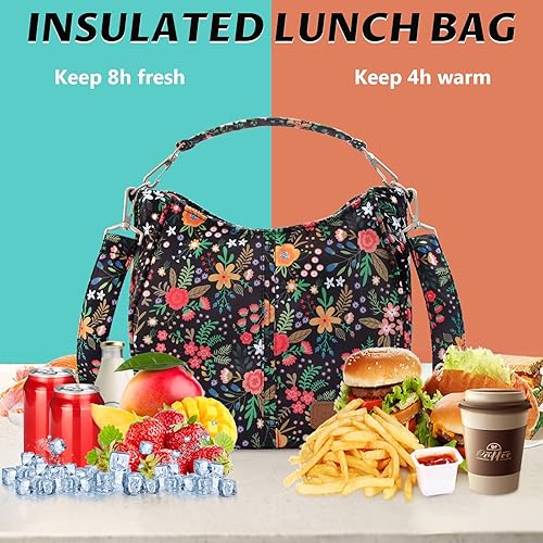 Miniatura 5 de Joymee Bolsa de almuerzo para mujer, lonchera grande aislada para adultos, reutilizable, a prueba de fugas, con correa ajustable para el hombro,