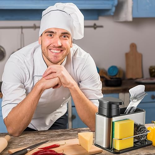Miniatura 3 de Dispensador de jabón para fregadero de cocina y baño, soporte de esponja 3 en 1 para cocina, organizador de dispensador de jabón para platos,