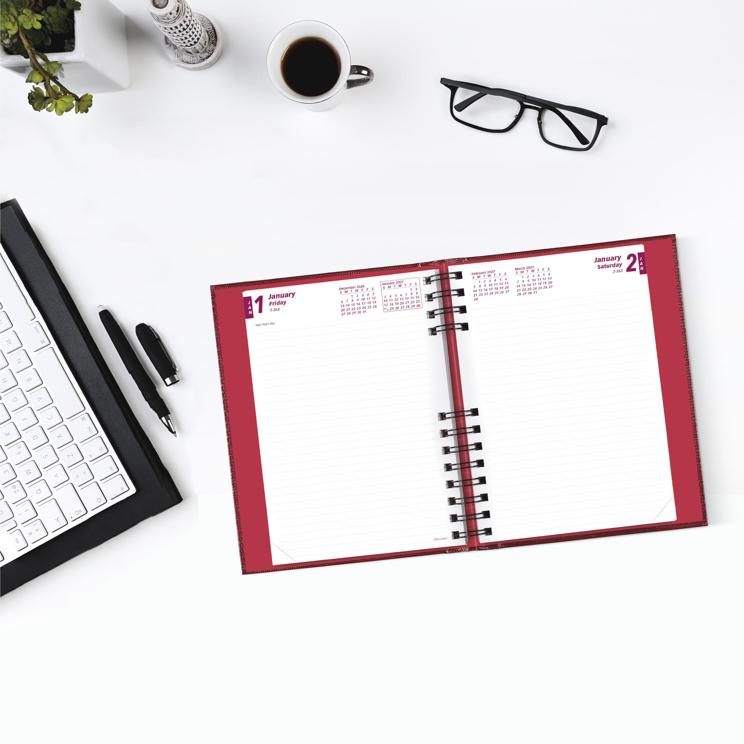 Brownline®, agenda giornaliera/mensile CoilPro™ 2027, 12 mesi, da gennaio a dicembre, rilegatura a doppio filo, 21 x 14,6 cm, rosso brillante (CB389C.RED)
