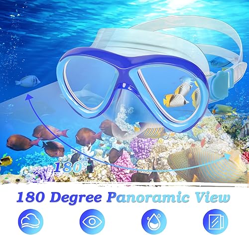 Miniatura 5 de Snorkeling Gear for Kids Ages 5-15, 4 in 1 Mask Fins Snorkel Set with HD Tempered Glass Panoramic View Anti-Fog Mask, Dry Top Snorkel, Adjustable