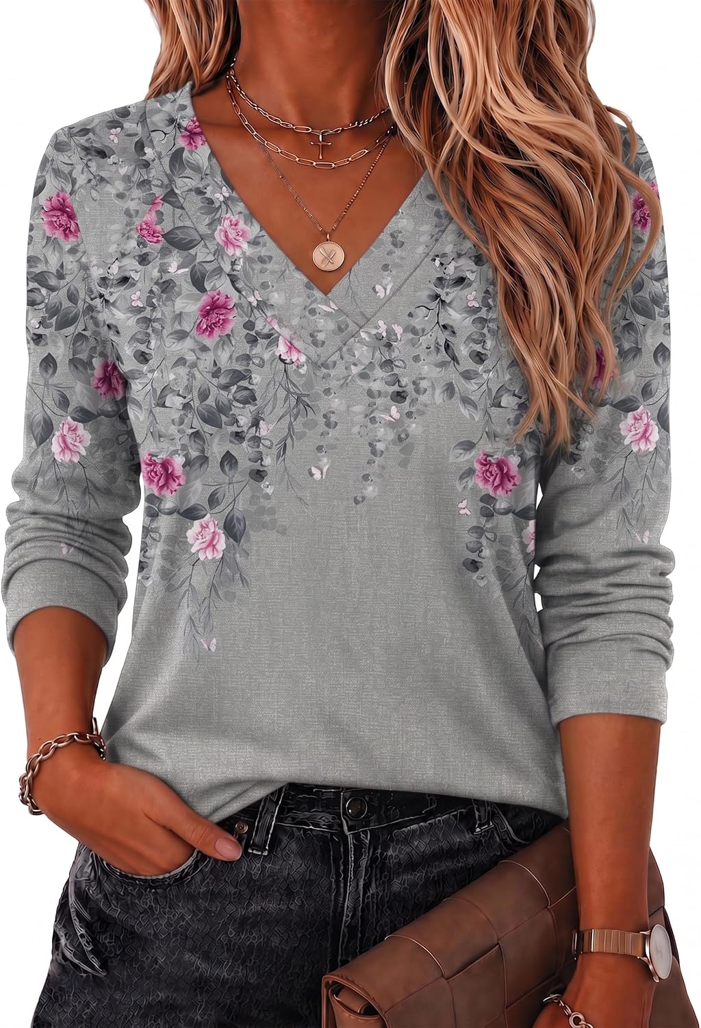 Zeagoo Women Long Sleeve Tops Dressy Casual V Neck Shirt Fall Work Blouse