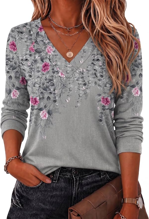 Blusas de manga larga para mujer Zeagoo, casuales elegantes, cuello en V, para otoño y trabajo
