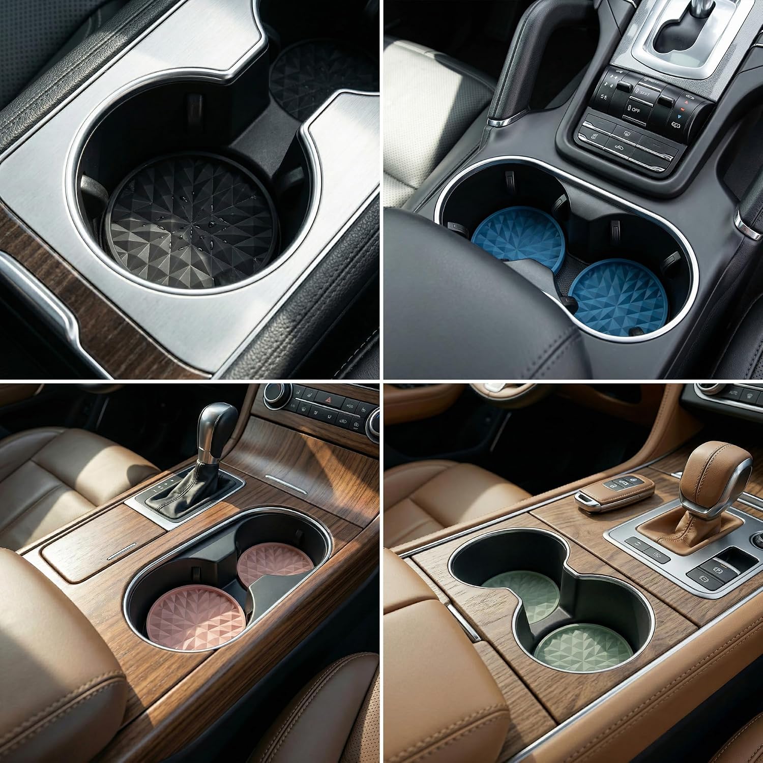 Car Coasters Silicone [4 Pack] 2.75in Universal Mats Non-Slip, Embedded Car Interior Accessories, Car Cup Holders Insert Coasters Decor，Sage Green