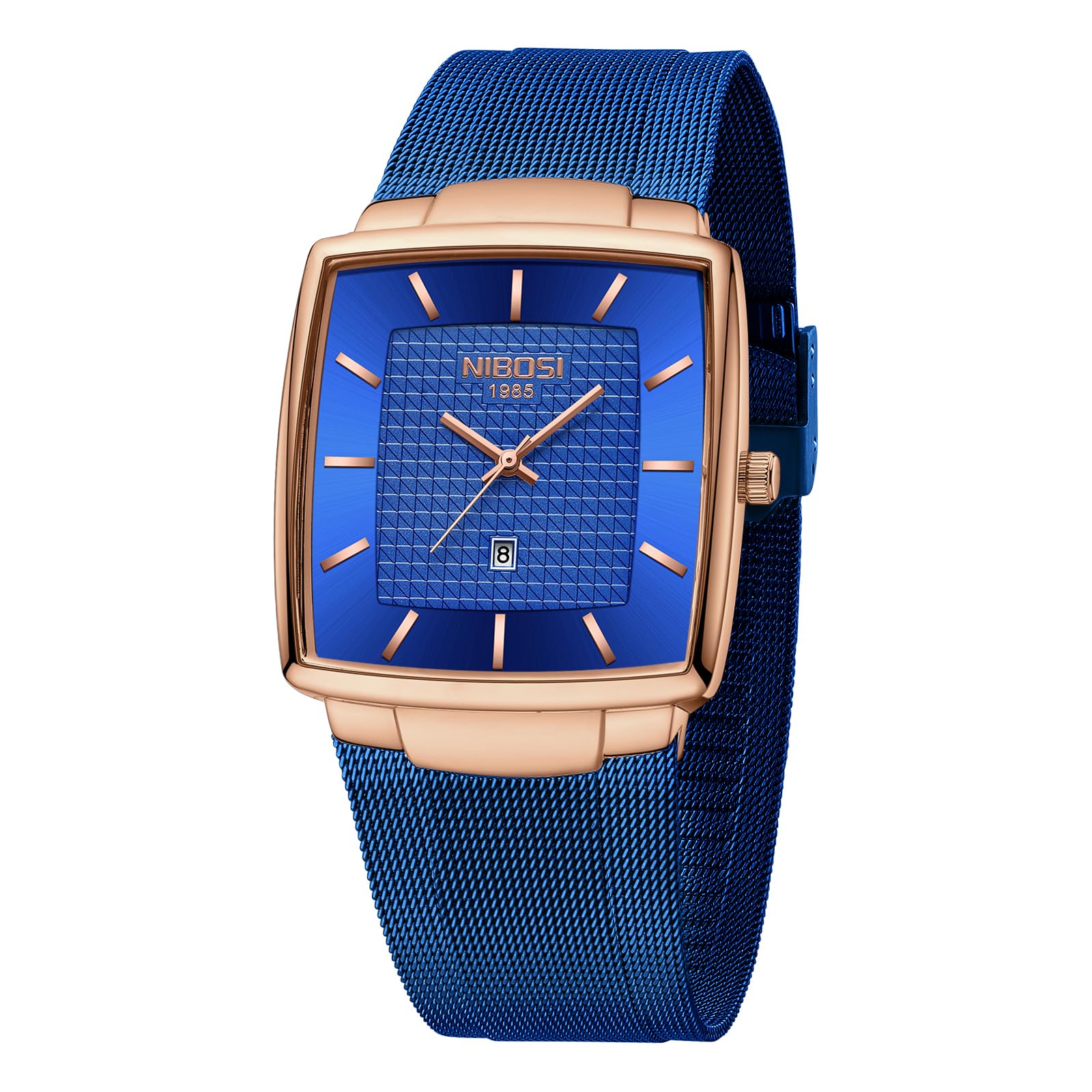 NIBOSI Herren Armbanduhr Herrenuhren luxuriös militärisch wasserdicht Quarz analog quadratisch Armbanduhr für Männer mit Edelstahl Mesh Armband Datumskalender