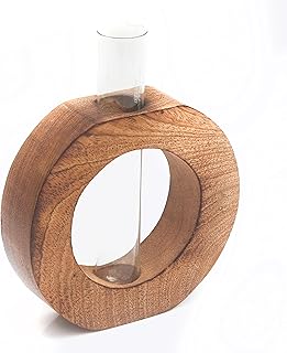 Wooden Plant Propagation Station Stand with Single Glass Test Tube Indoor Desktop Terrarium for Hydroponics Water Plant Cutting Flower Vase Planter Home Office Garden Decor Plant Lover Gifts, Brown