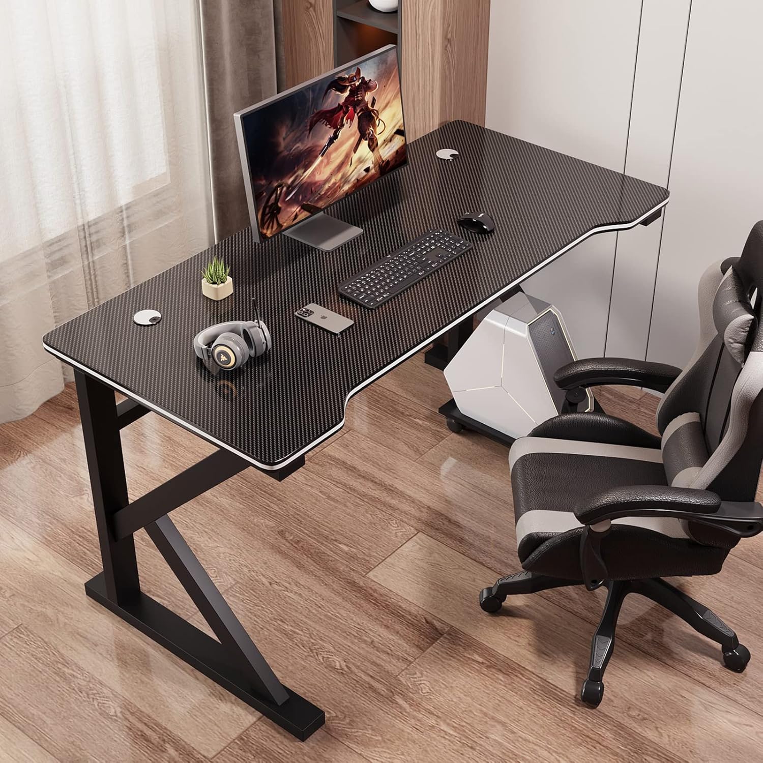 SGSDG Gaming Desk, Computer Desk with Threading Holes, 63