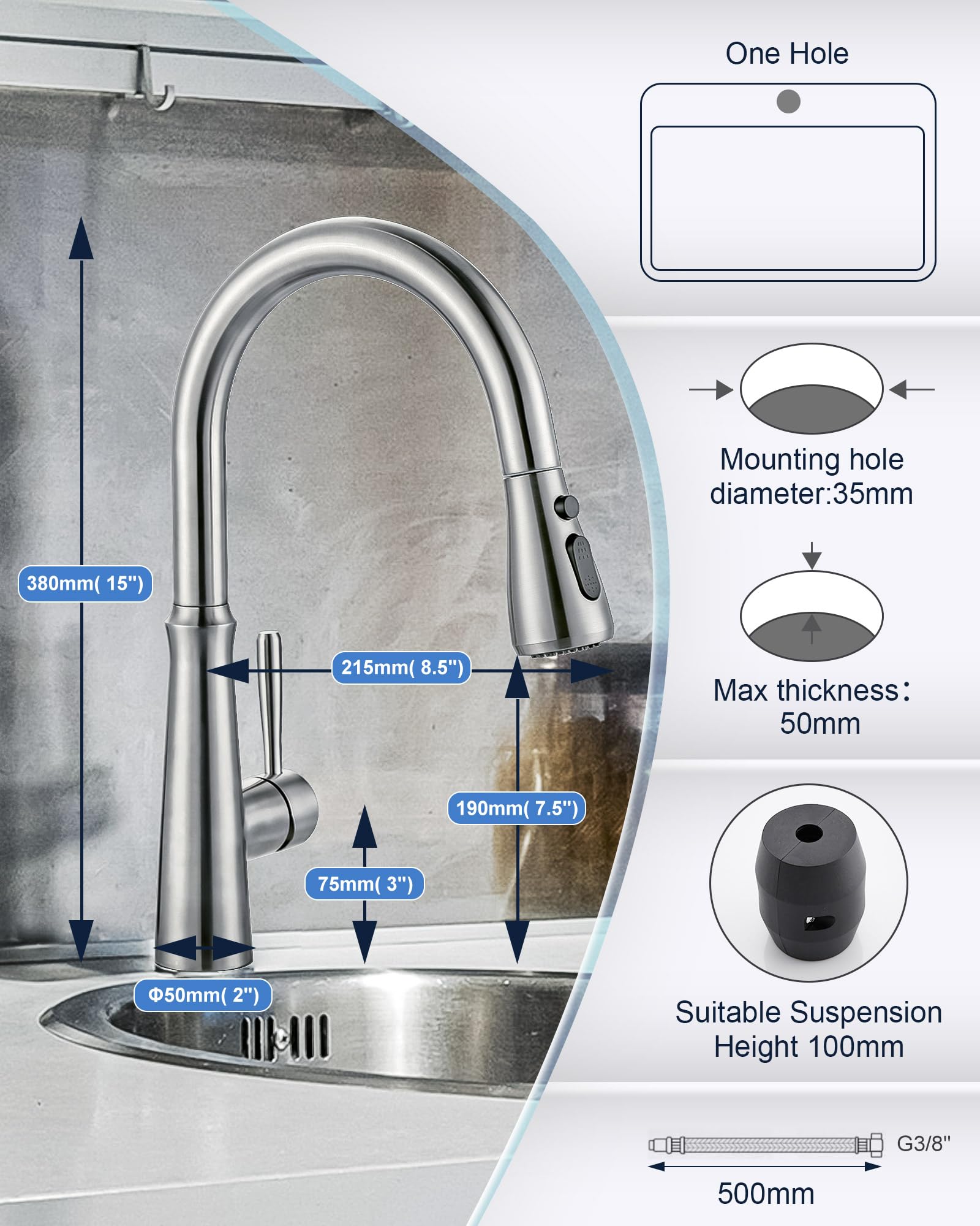 Wasserhahn Küche Ausziehbar, Hochdruck Küchenarmatur mit Brause,360° Schwenkbar Armatur Küche Mischbatterie mit Zwei Wasserstrahlarten, Einhebel Edelstahl Spültischarmatur küche,Gebürstet Nickel