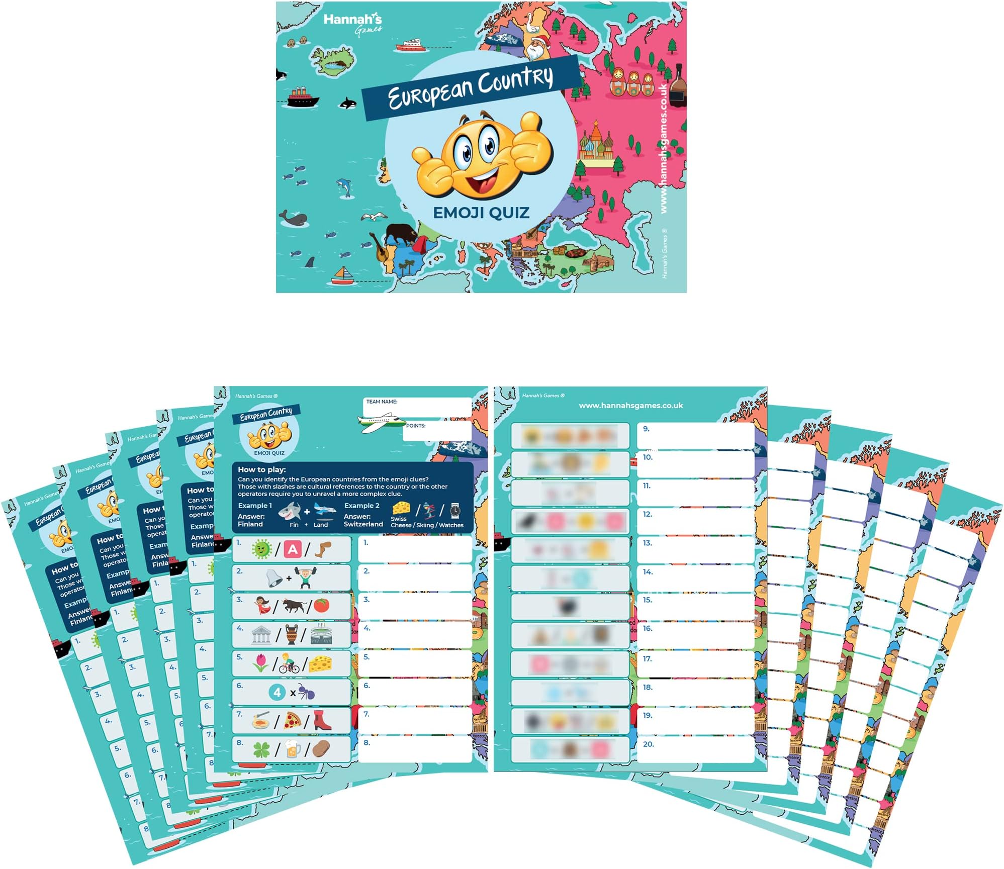 European Country Emoji Quiz Cards Game - Eurovision Party Games - Eurovision Song Contest Game - Basel 2025 Merchandise Kit - Europe Songs Decorations Props Game Supplies - European Song Contest