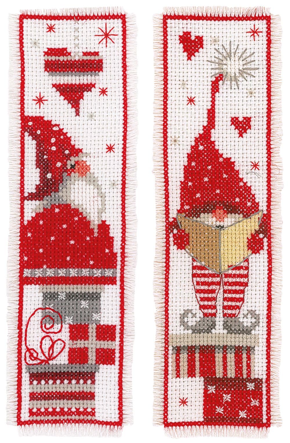 Vervaco Bookmark Set of 2 Gnome Counted Counted Cross Stitch Kit, Cotton, Multicoloured, 6 x 20 x 1 cm Set of 2 Units