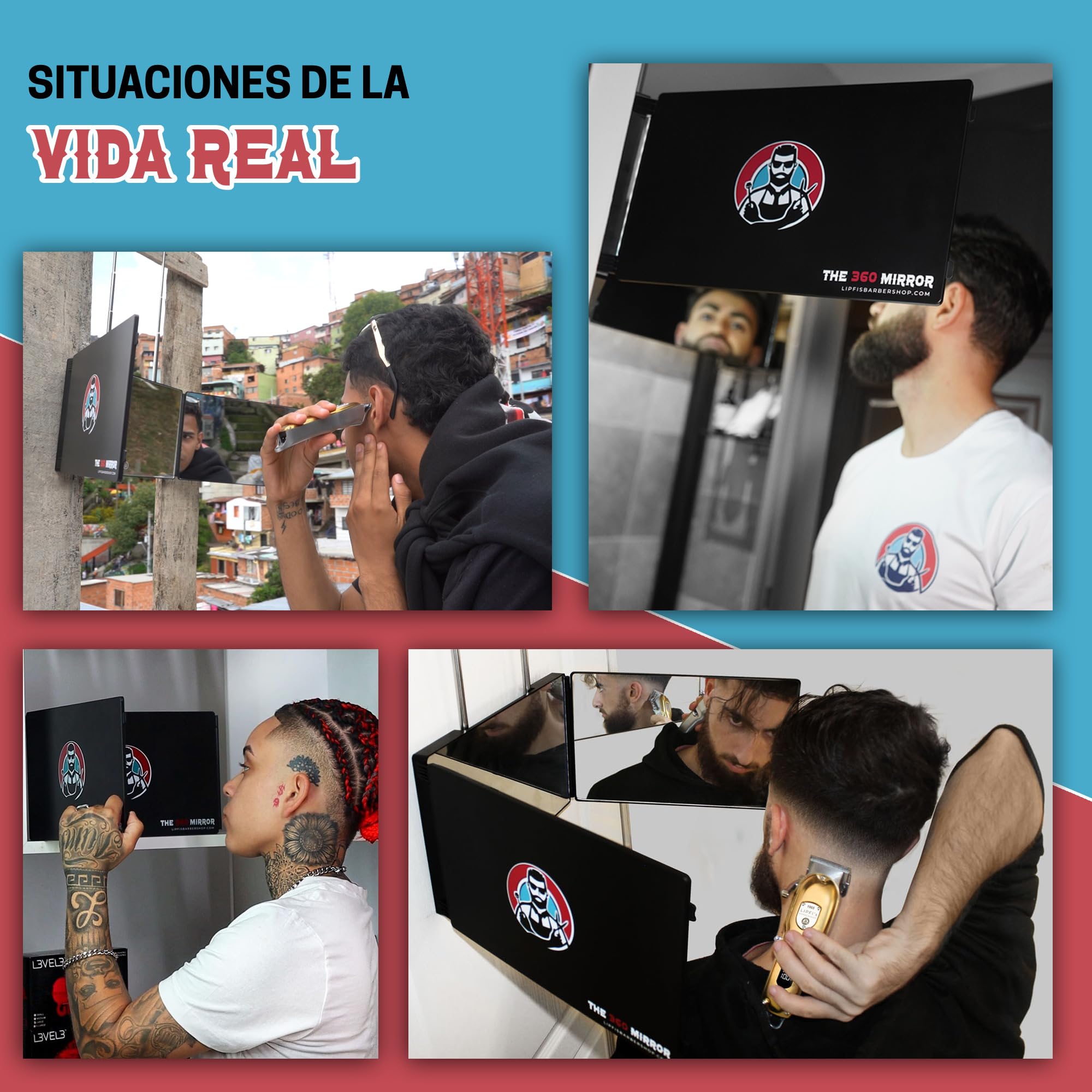 Espejo de 360 grados con Ganchos Telescópicos Ajustables para Cortes de Cabello para Hombres