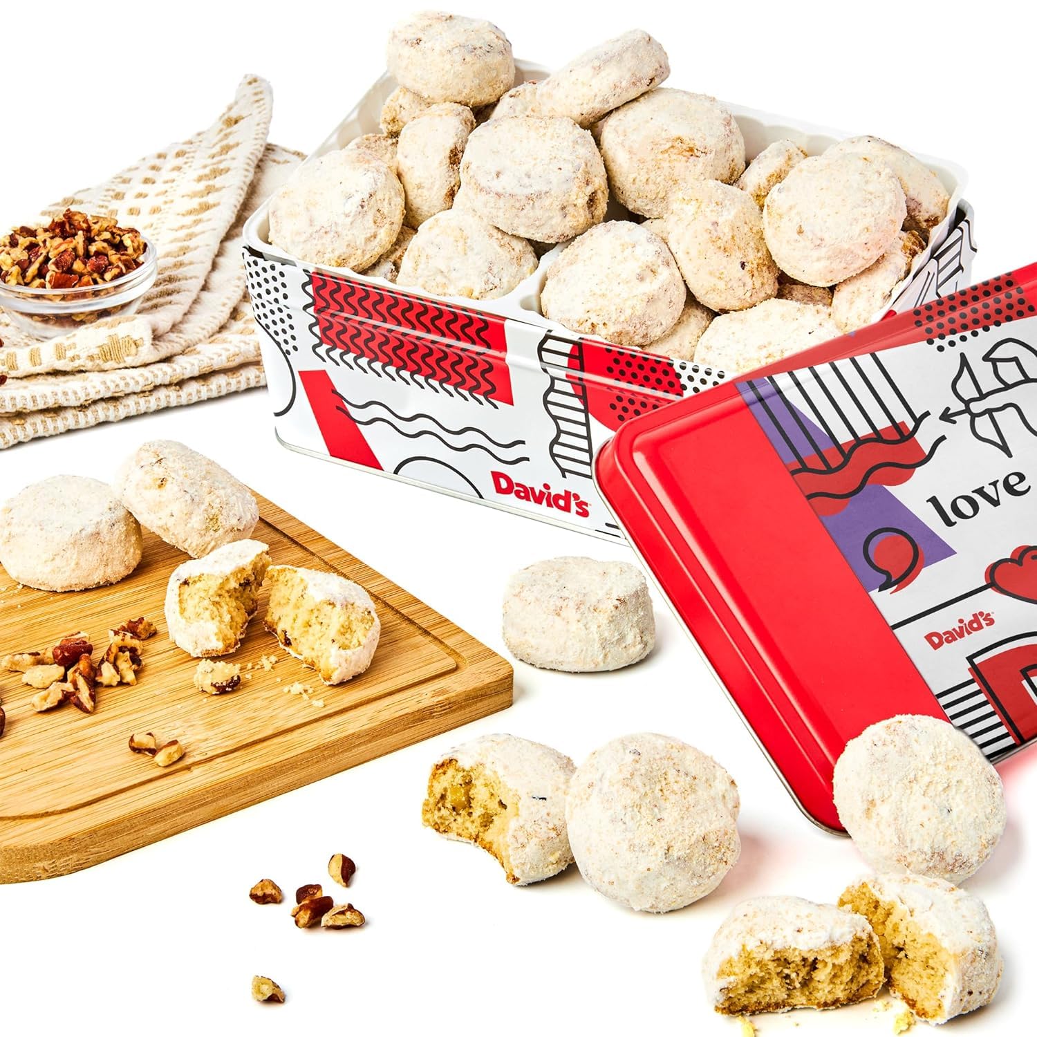 David's Cookies Butter Pecan Meltaways Sweet Sampler in Love Tin - 16oz Butter Cookies with Crunchy Pecans, Soft, And Melt In Your Mouth Flavorful Cookies - Delicious Gourmet Food Gift