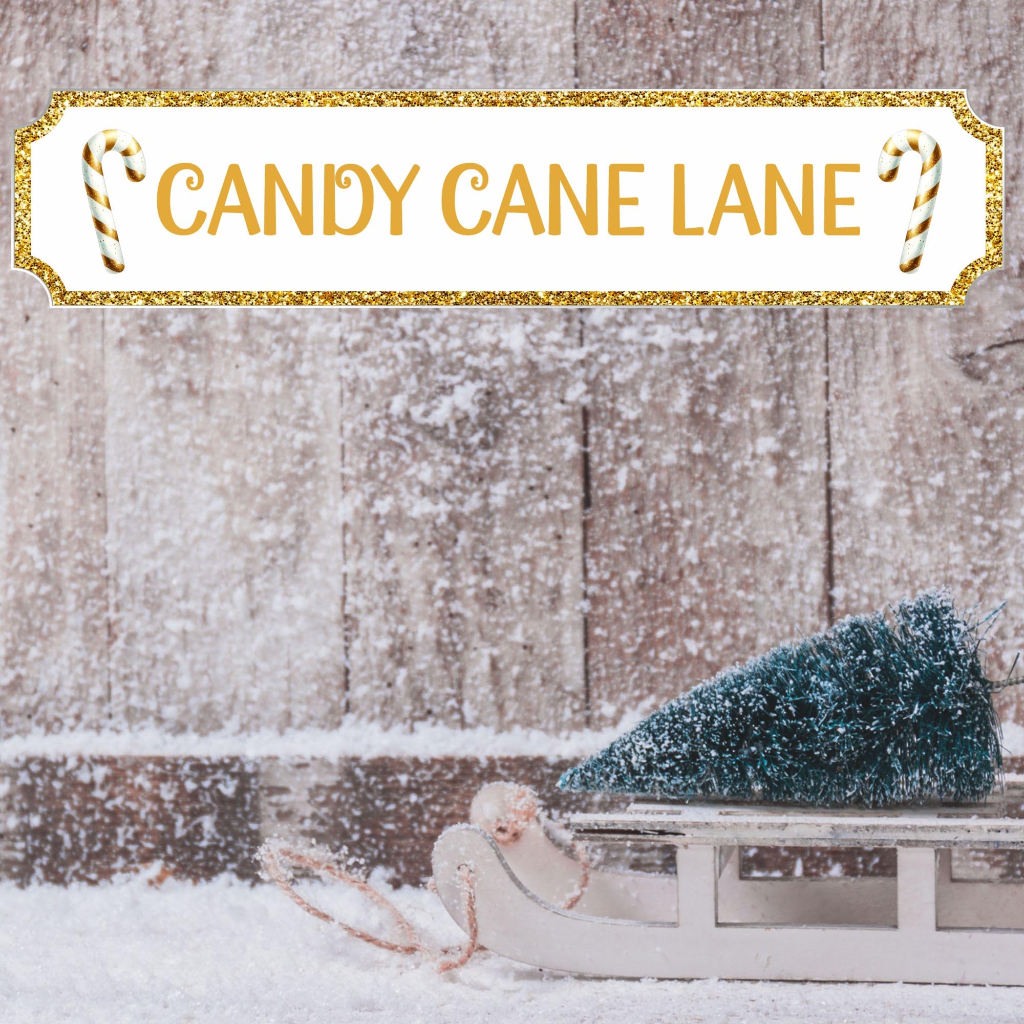 Personalised Candy Cane Lane Christmas Street Sign: Handmade Festive Plaque in 8 Colours | Custom Text on MDF Wood or Acrylic Decor (Gold, Acrylic - Large 440mm x 90mm)