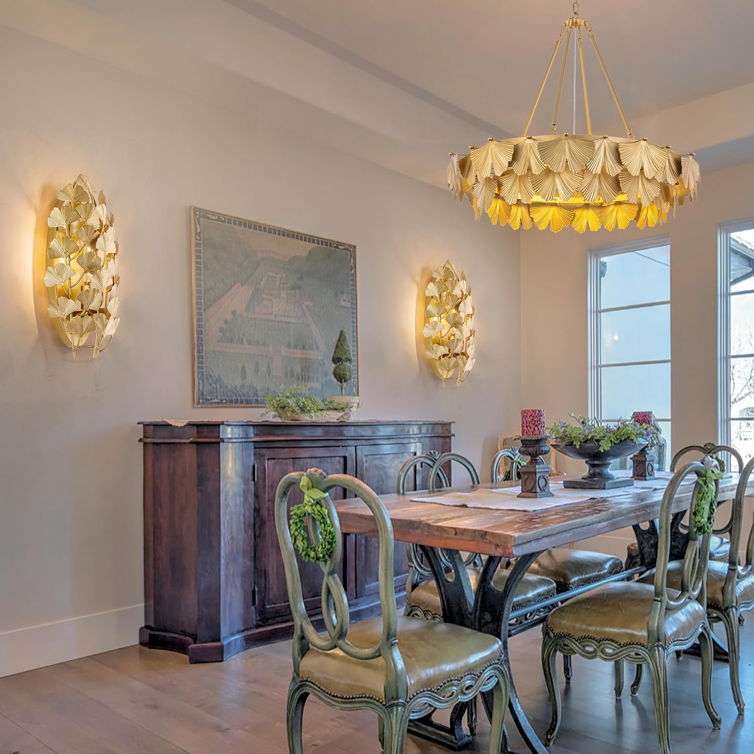 TOCHIC Gold Wall Sconce, Modern Farmhouse Wall Light Fixtures with Ginkgo Leaf, Bathroom Vanity Wall Lights for Living Room, Bedroom, Dining Room, Hallway, Stairway, Foyer, Entryway, W 8" x H 16.6"