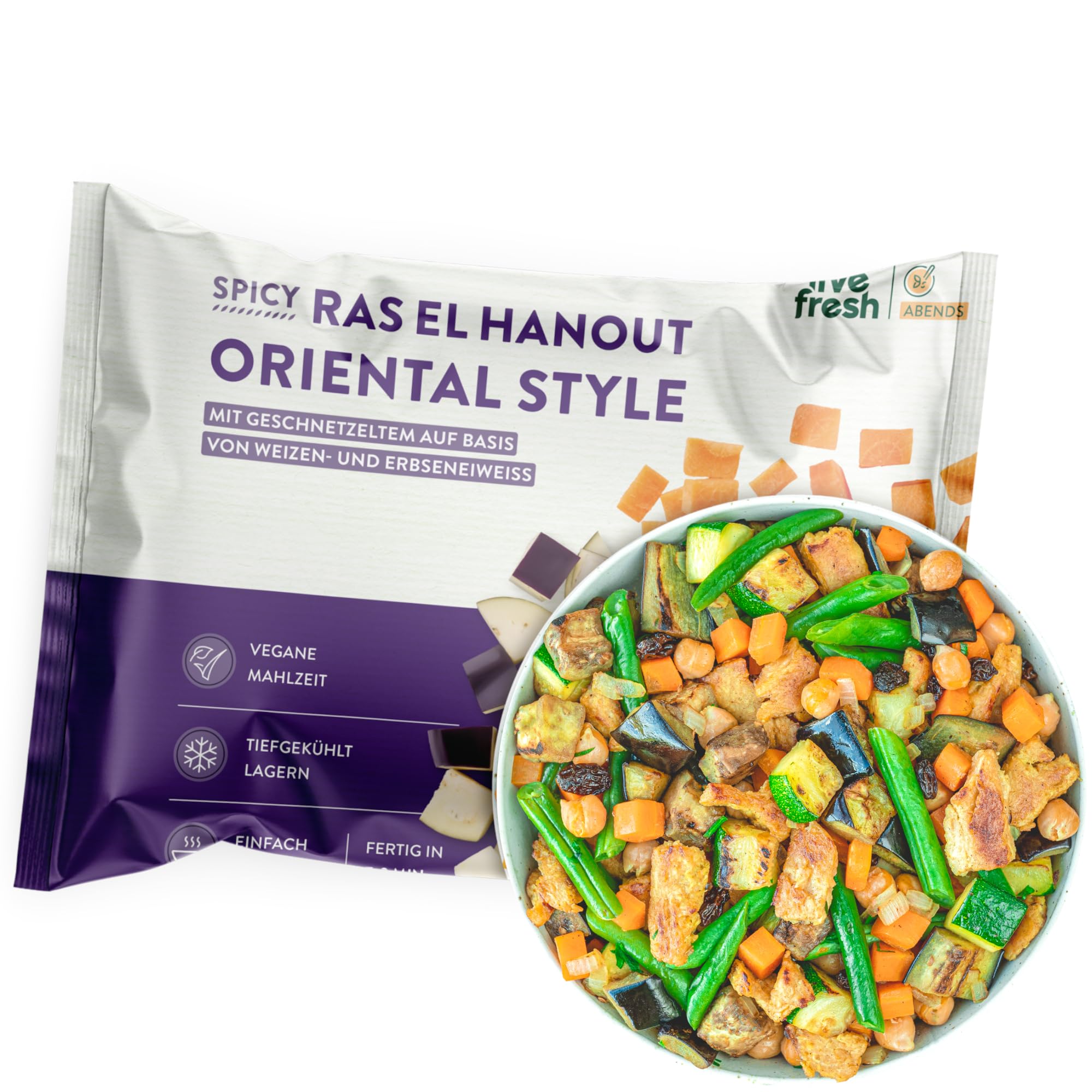 LiveFresh Ras El Hanout | 14 x 400g vegane Diät Feriggerichte | Low Carb Lebensmittel mit 26g Protein und nur 450 kcal pro Portion | Schnell zubereitet | Schonend schockgefrostet