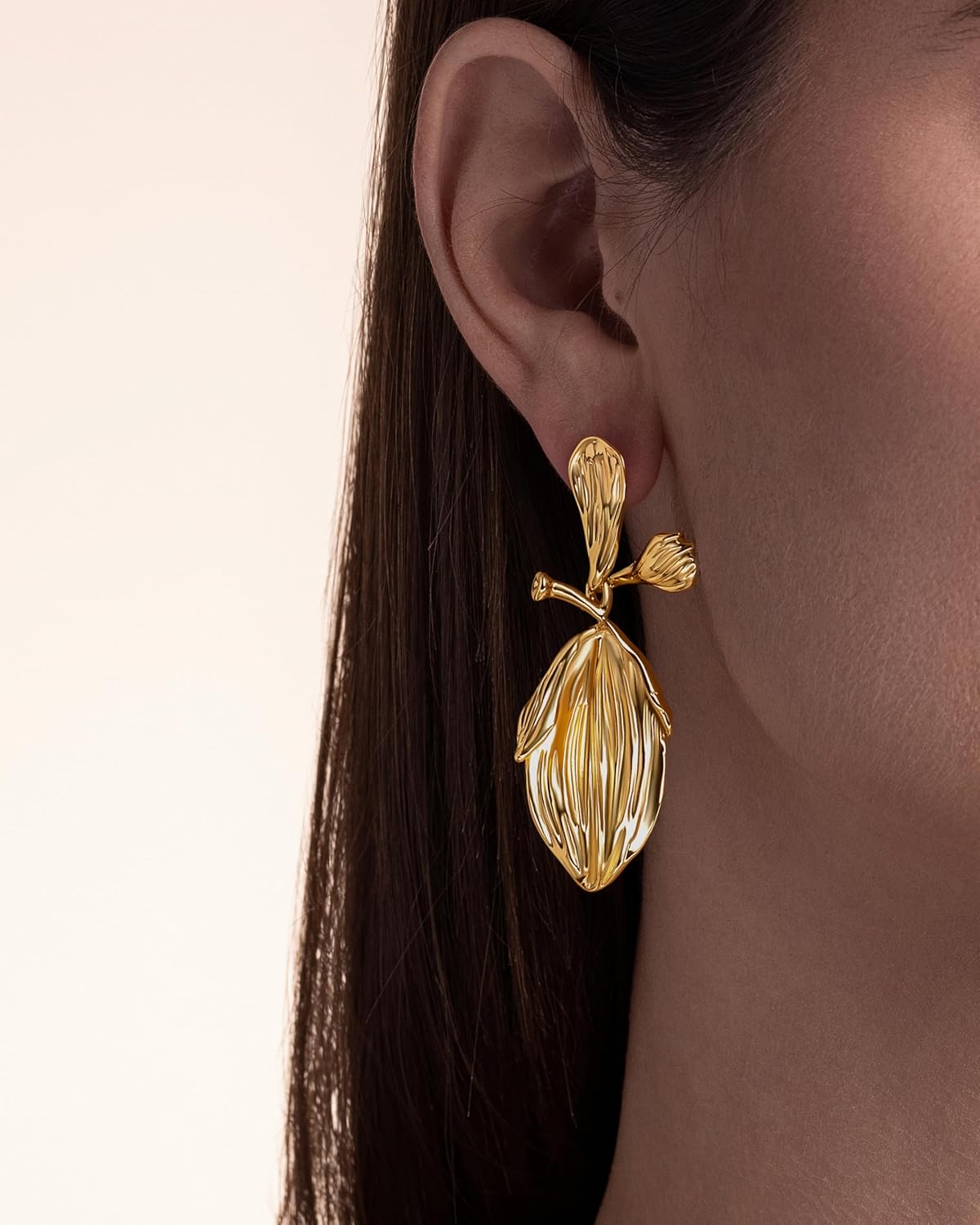 18K Gold Plated Two Tone Dangle Statement Earrings for Women by SNGIA, Handmade Trendy Summer Leaf Flower Floral Boho Jewelry Gifts, Thin Beachy Vintage Plant Fashion Drop Accessories, Vintage Nickle Free Floral Dangling Earrings. - Image 4