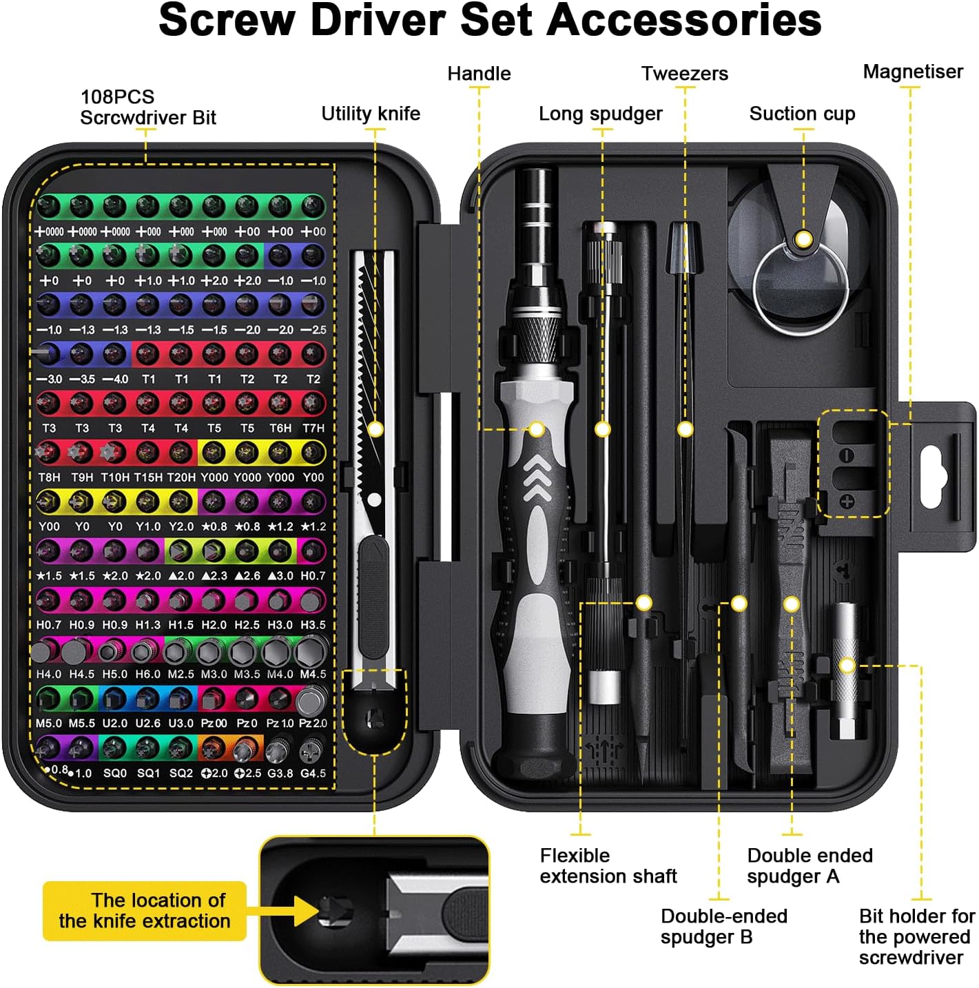 Mini Precision Screwdriver Set with Color-coded Identification, 132 in 1 Micro Magnetic Repair Tool Kits with Storage Box, 108 Bits,Small Manual Screw Driver Toolkits for iPhone/Mac/iPad/Table