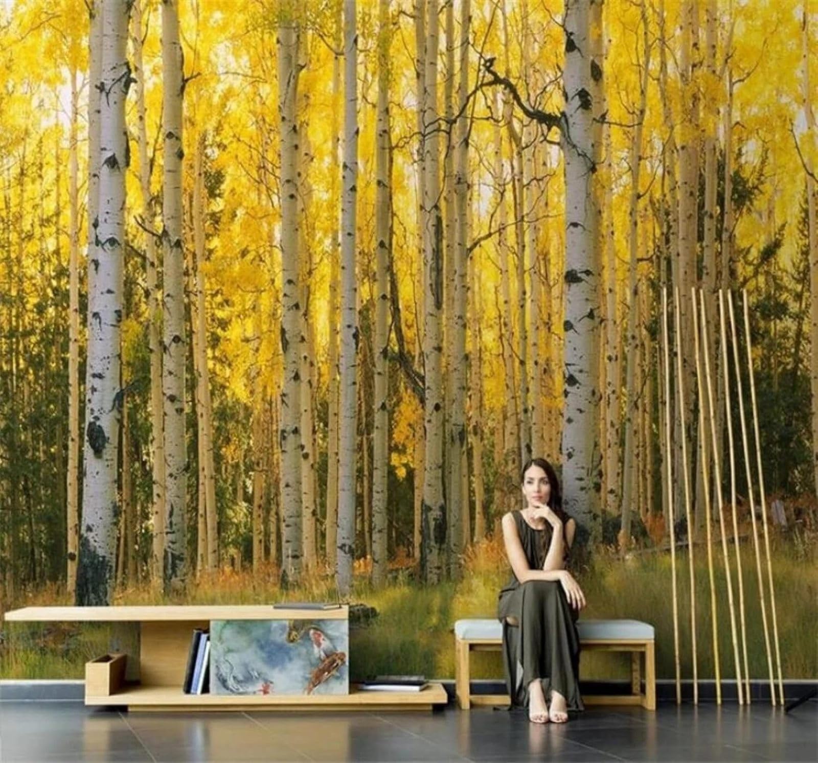 Xlming 400Cm×280Cm(B×H) Three Dimensional Beautiful Autumn Woodland Landscape 3D Wallpaper Silky Texture Home Study Office Grey Dining Room Sofa Bedroom Living Room Tv Backdrop-400Cm×280Cm