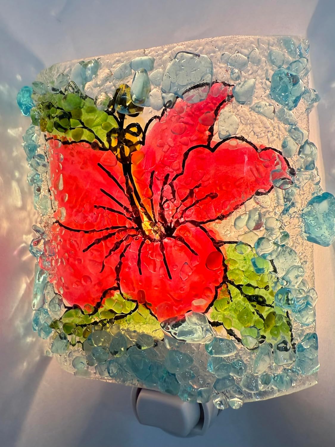 Hibiscus Flower Artisan Made Recycled Glass Tropical Floral Night Light Nightlight Nitelite Original