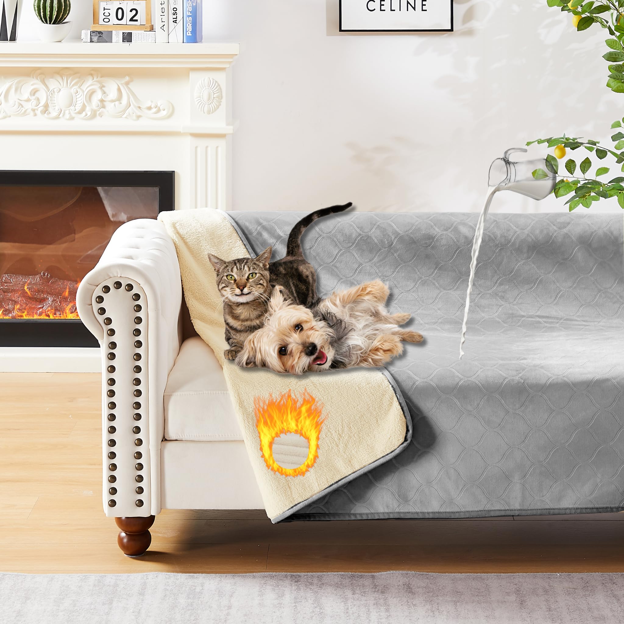 YMYDYFC Waterproof Dog Blanket Washable - 120x100cm Fleece Dog Blanket For Dogs and Pets,Pet Throw Protects Bed and Sofa with Soft Plush Pet Throw Protects Bed Easy Care for and Machine Washable,Grey