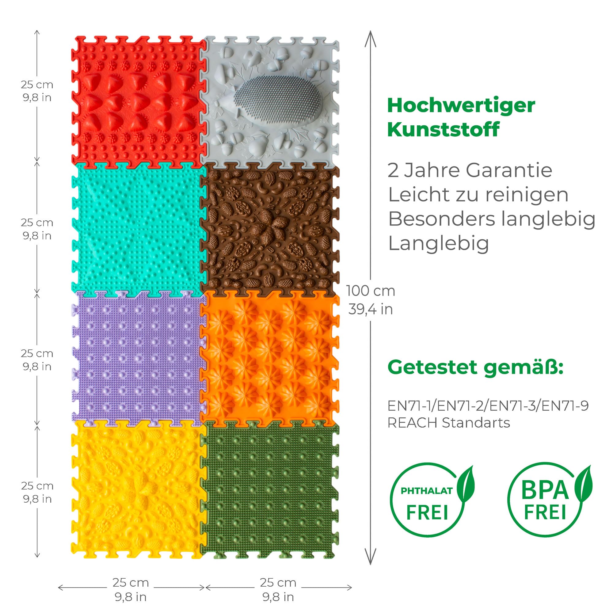 8-teiliges Sensorik-Puzzle-Matten-Set – Orthopädische Massagematte für Kinder, Erwachsene & autistische Kinder, Sensorik-Spielzeug, Sinnesmatten, Strukturmatten (Igel Hier)