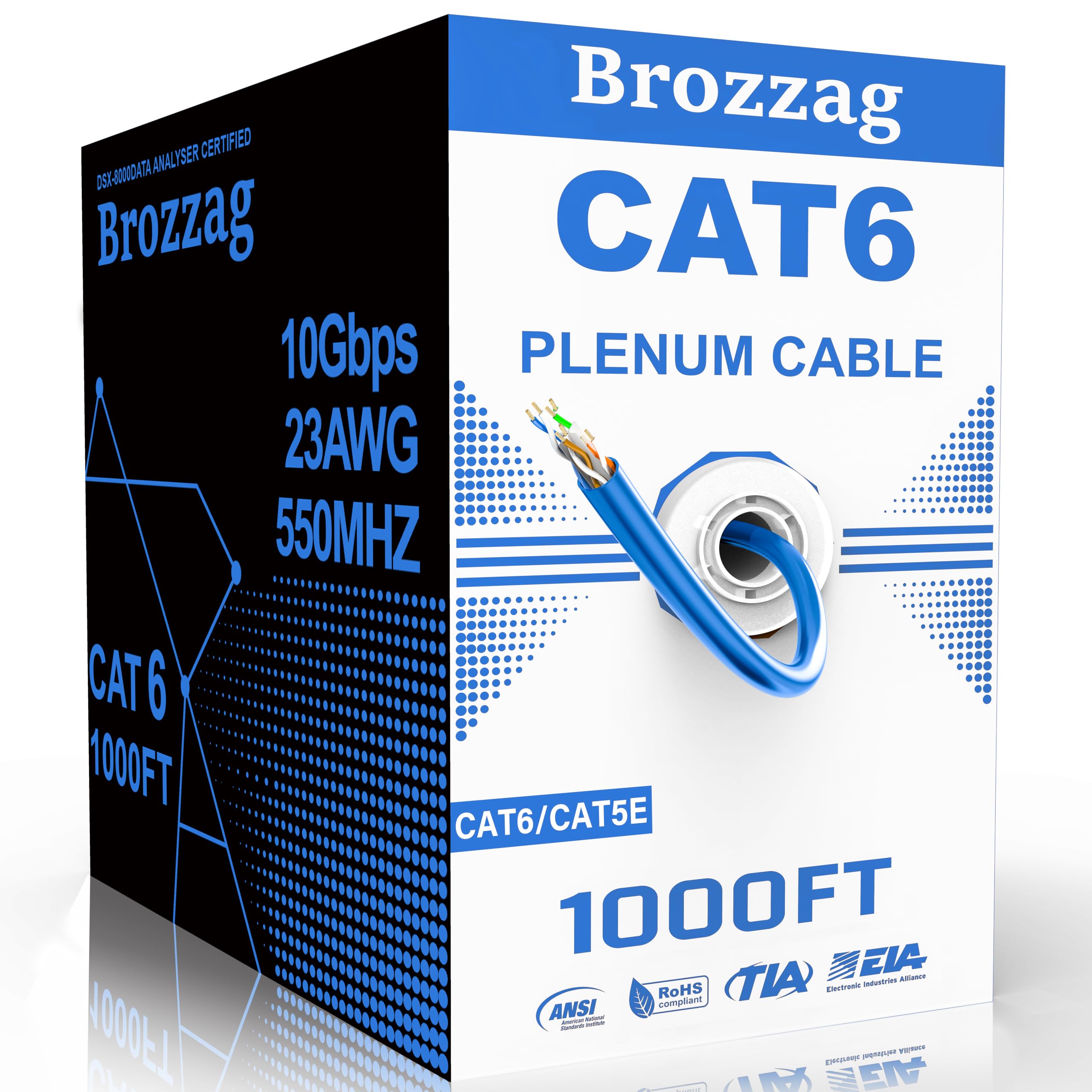 Cavo Plenum Cat6, 304,8 m, 23 AWG, UTP 550 MHz, 10 Gbps, certificato DSX-8000, cavo Internet nominale per parete, sepoltura diretta, bobina senza grovigli, cavo LAN Cat6/Cat5E sfuso per casa