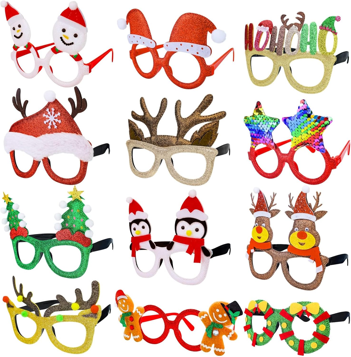 12Pcs Christmas Glasses Glitter Party Glasses Frames Costume Eyeglasses for Christmas Party Holiday Photo Booth Novelty Glasse(One Size Fits All) - Image 2