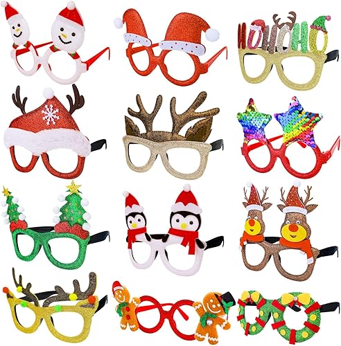 Miniatura 2 de 12Pcs Christmas Glasses Glitter Party Glasses Frames Costume Eyeglasses for Christmas Party Holiday Photo Booth Novelty Glasse(One Size Fits All)