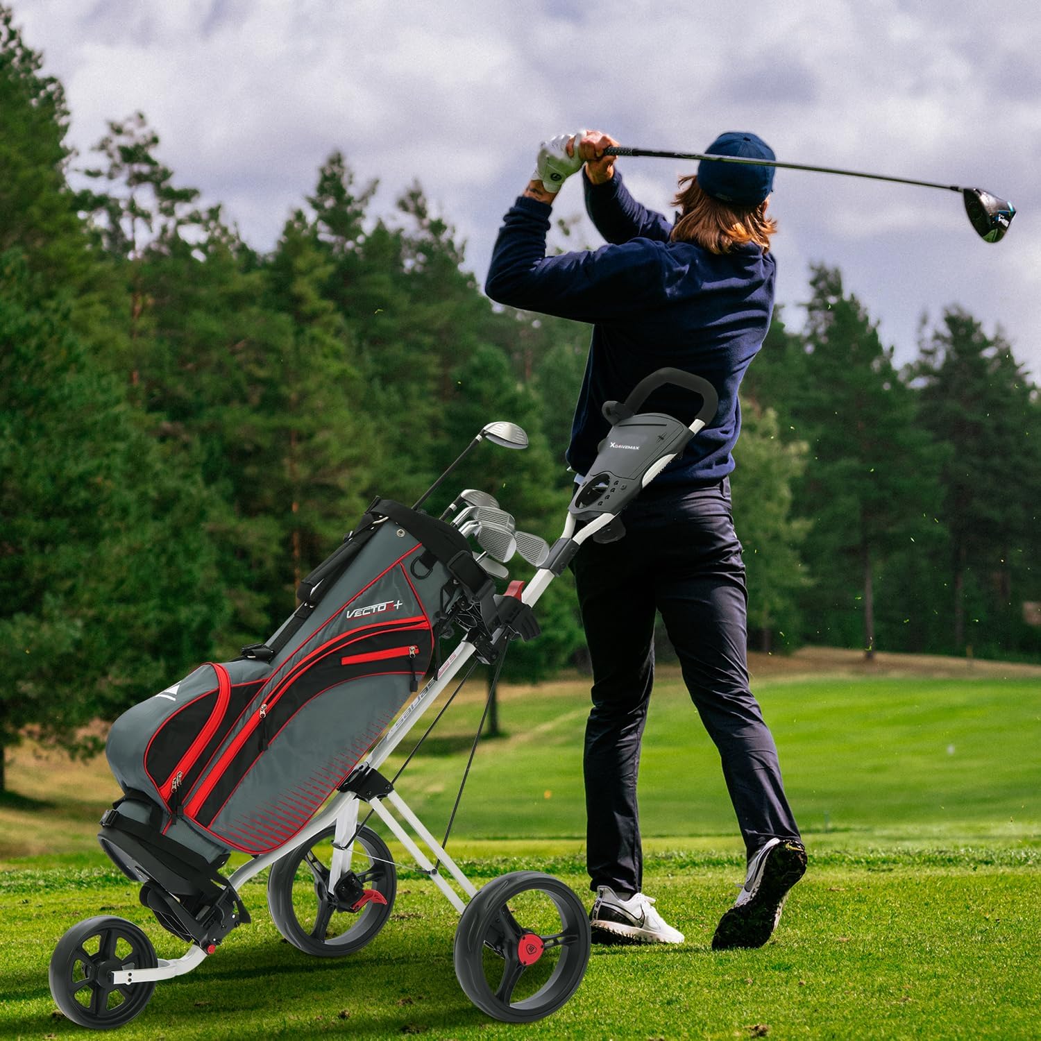 Lightweight Folding Golf Push Pull Cart, Professional Manual Walking Golf Trolley for 2 & 3 Wheels