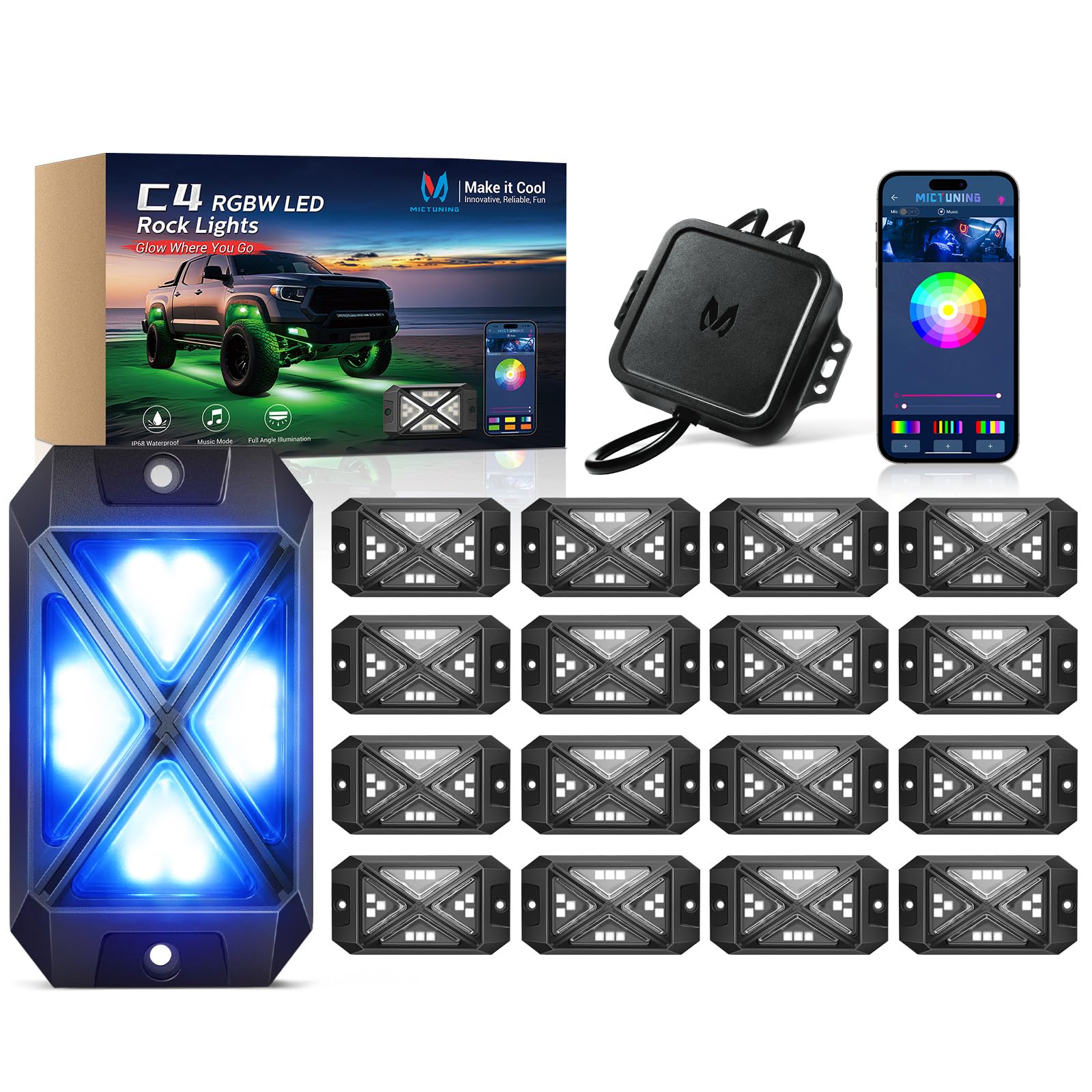 Photo 1 of MICTUNING C4+ RGBW Rock Lights, 16 Pods, Bluetooth APP Control