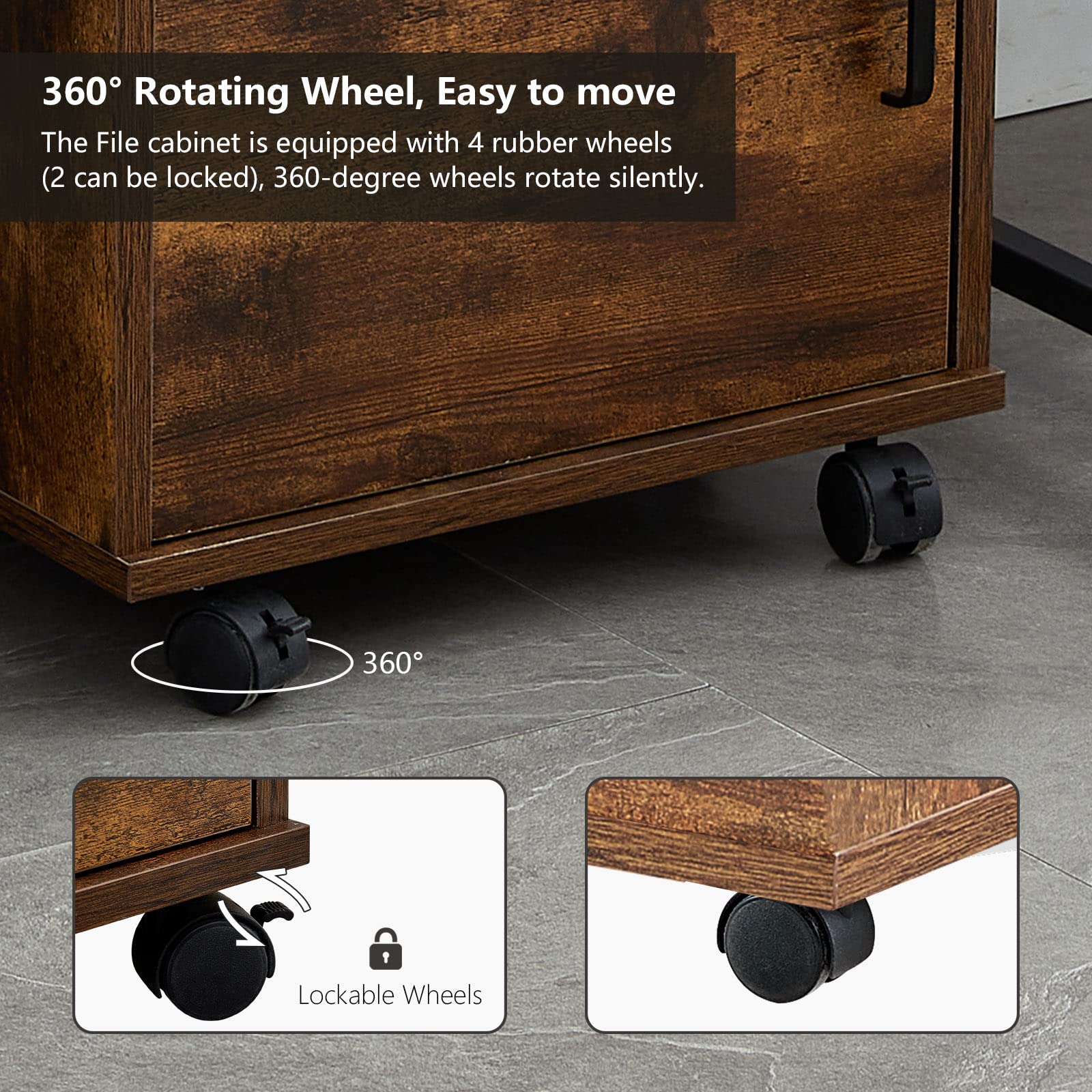 CLIPOP Archivador moderno con cerradura y cajón de madera con 1 almacenamiento cerrado y 4 ruedas rodantes, gabinete móvil para oficina en casa debajo del escritorio para papel A4, cartas y carpetas